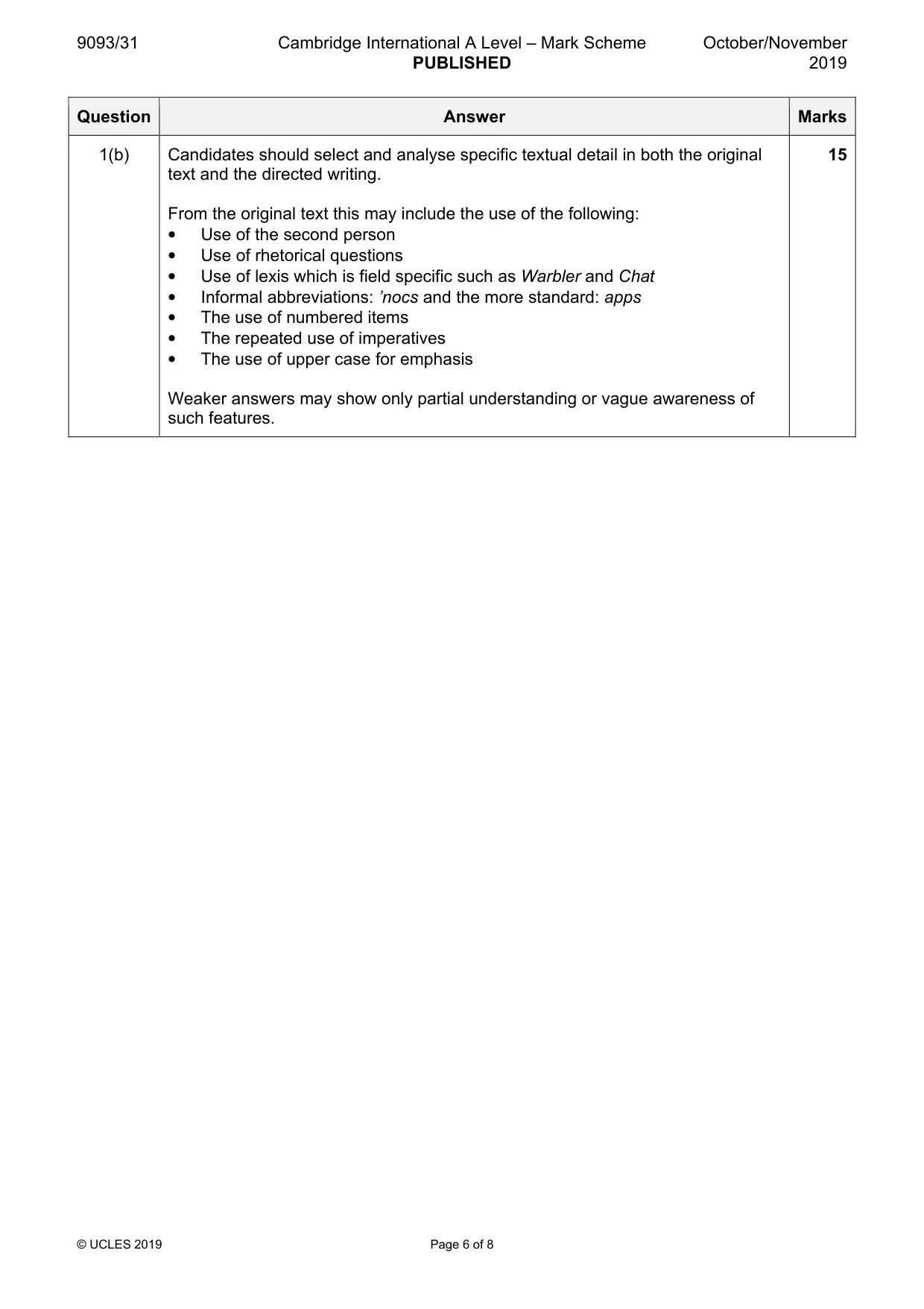 Mark scheme, page 6 of 8