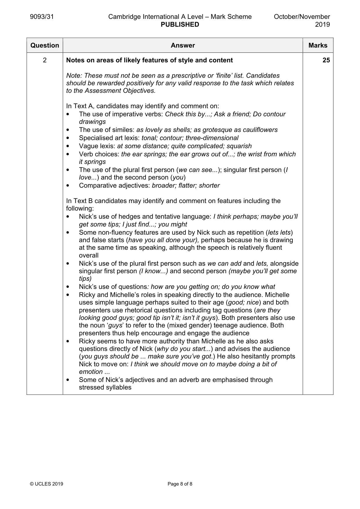Mark scheme, page 8 of 8
