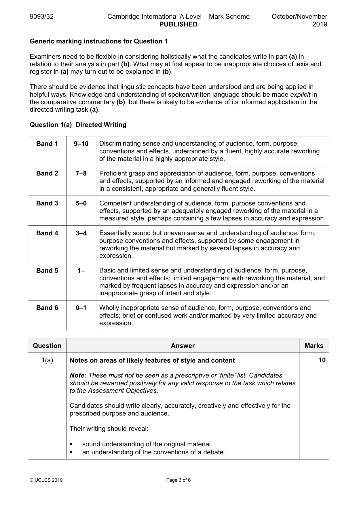 Mark scheme, page 3 of 6