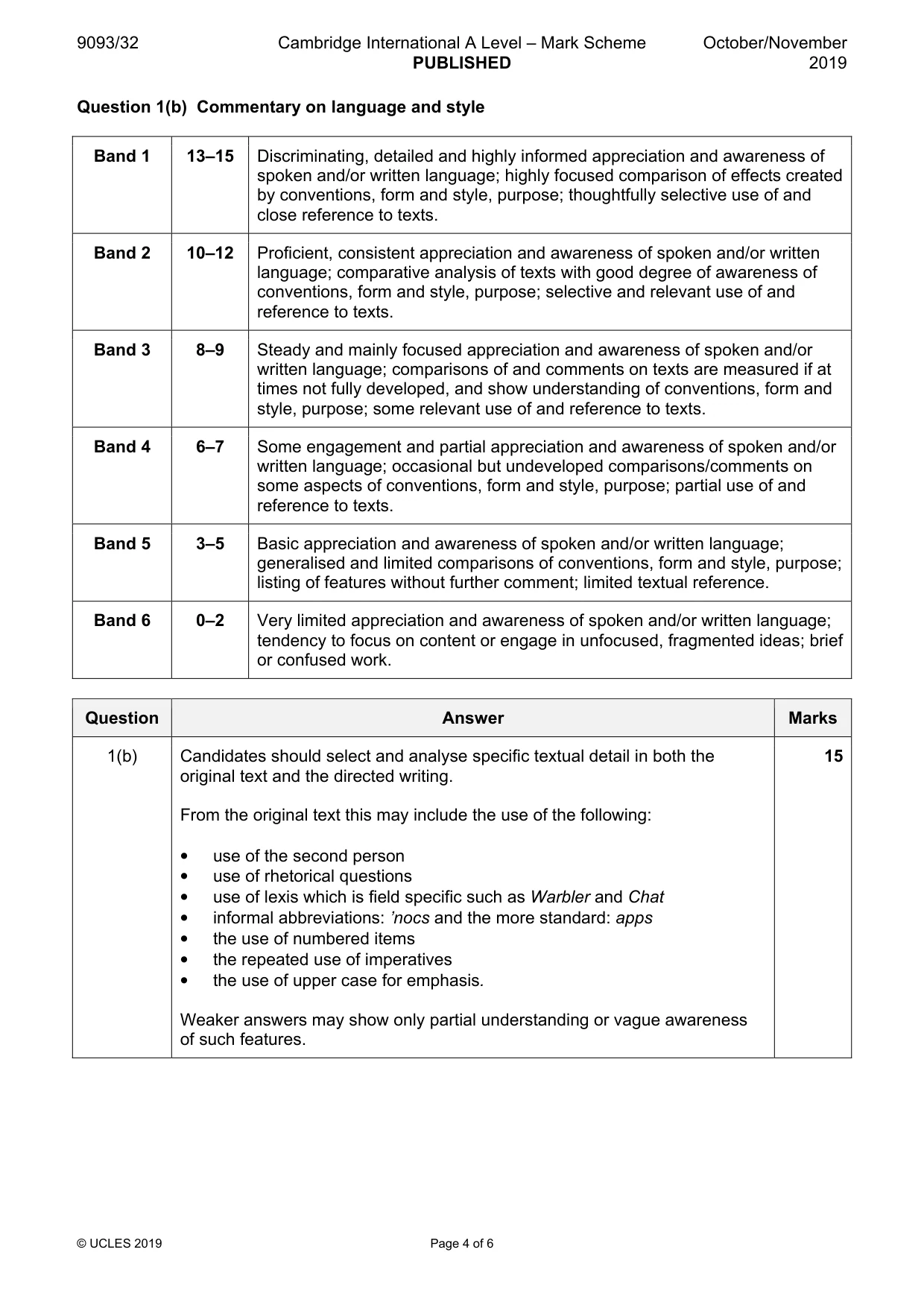 Mark scheme, page 4 of 6