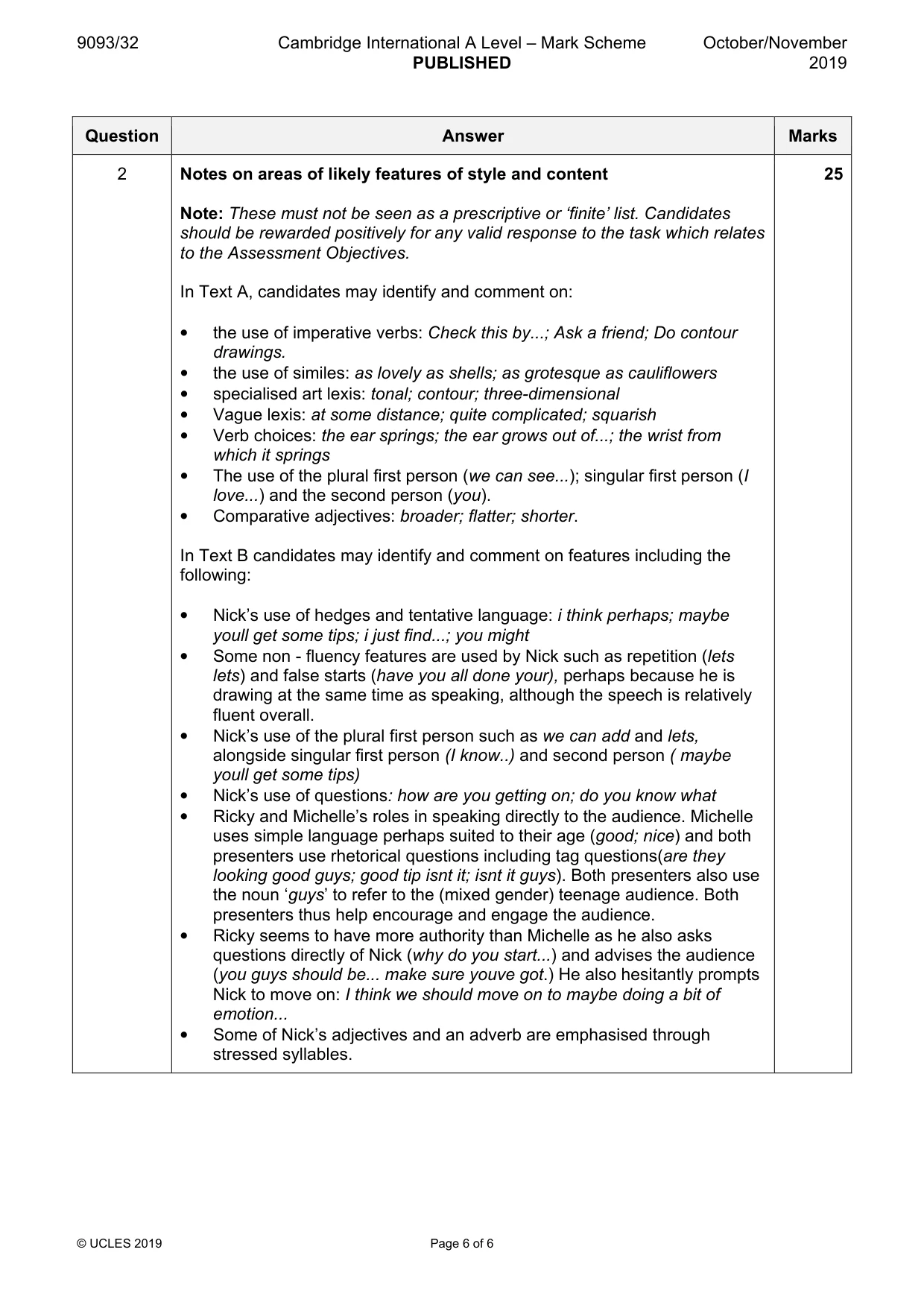 Mark scheme, page 6 of 6