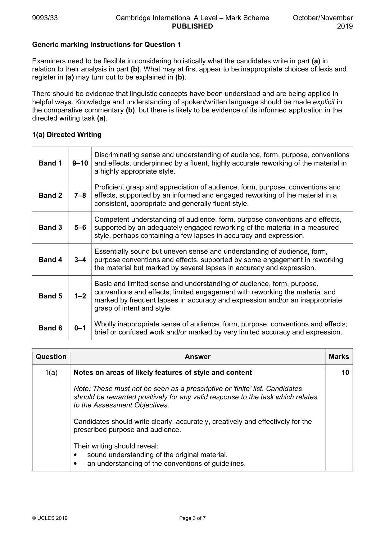 Mark scheme, page 3 of 7