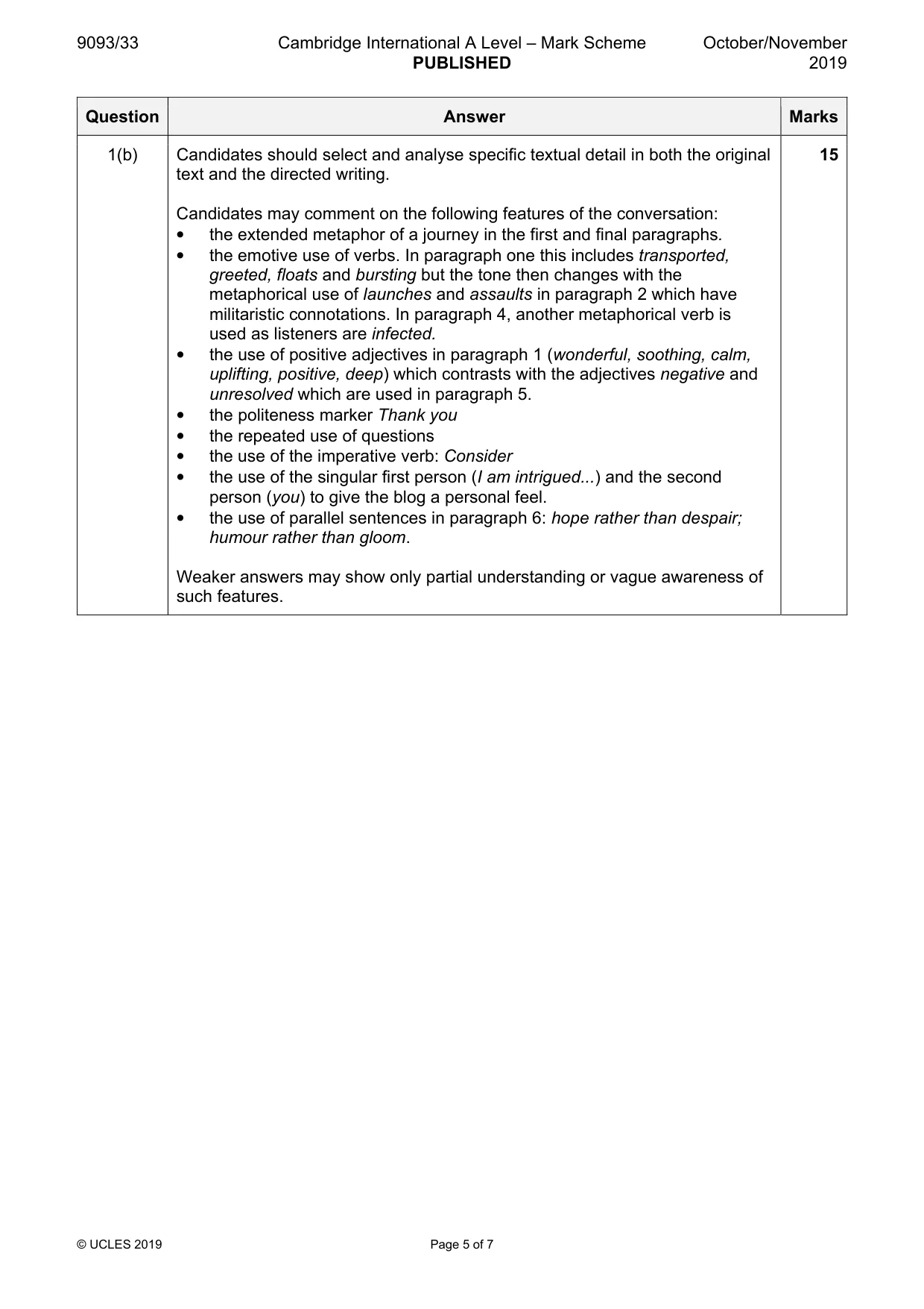 Mark scheme, page 5 of 7