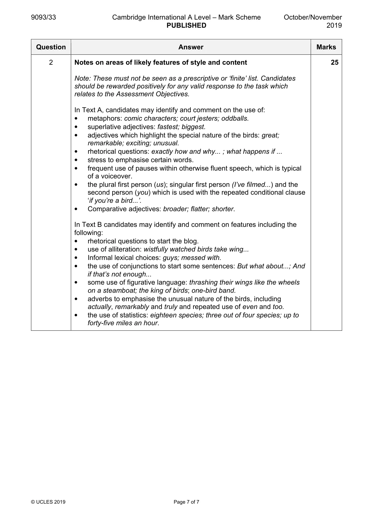 Mark scheme, page 7 of 7