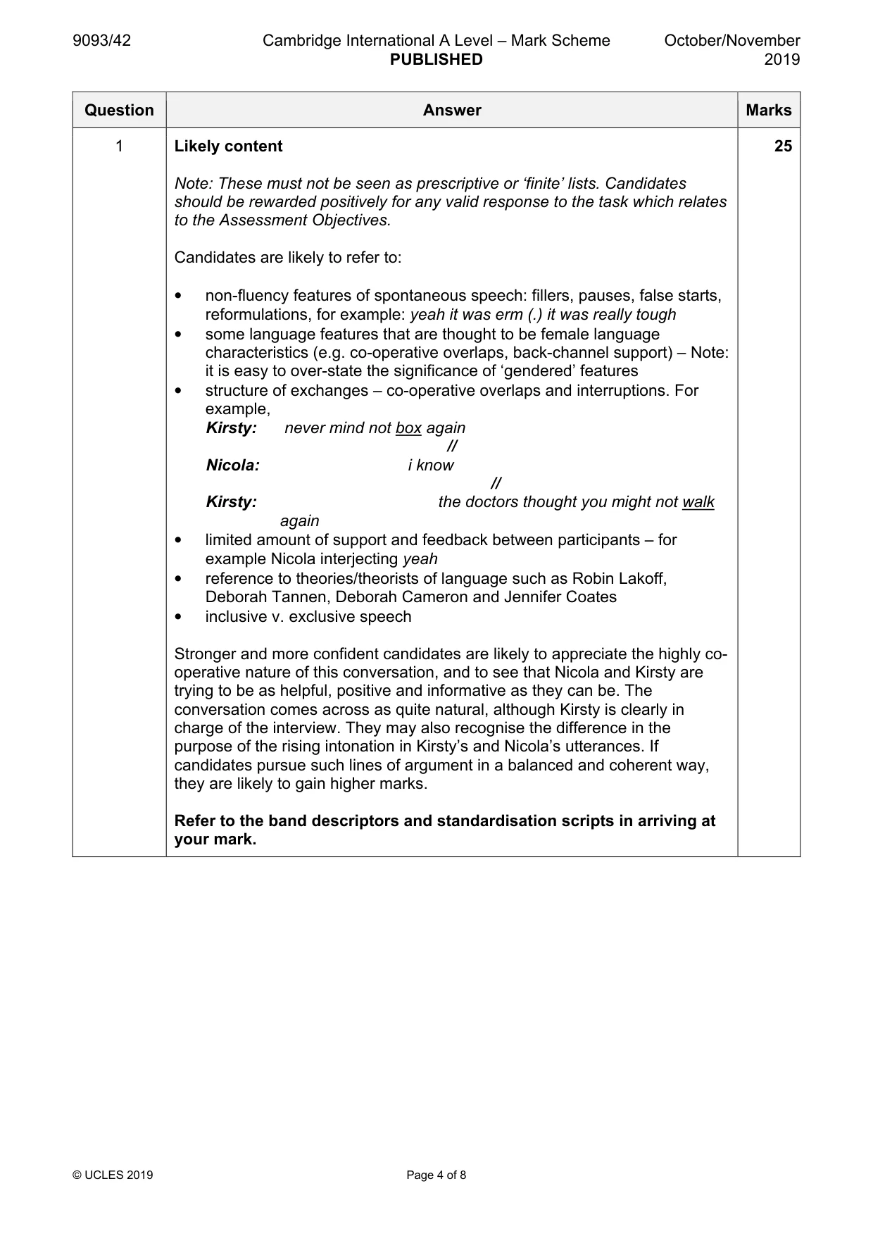 Mark scheme, page 4 of 8