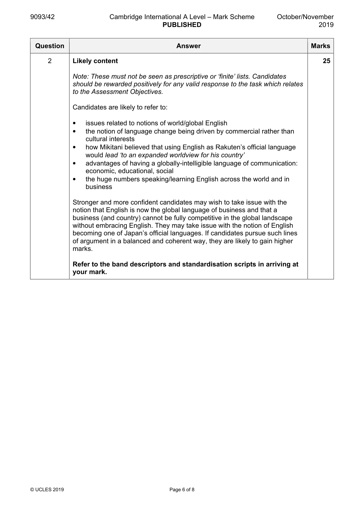 Mark scheme, page 6 of 8