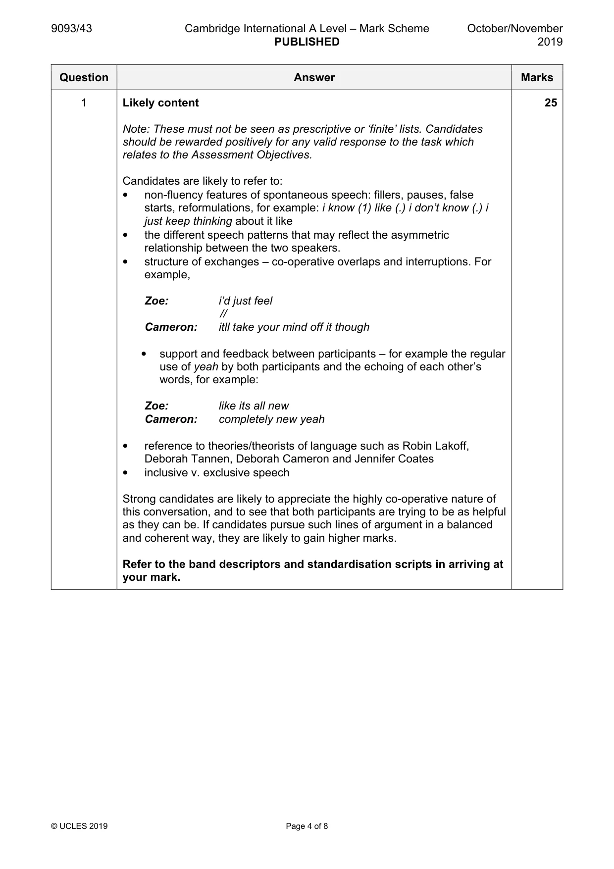 Mark scheme, page 4 of 8