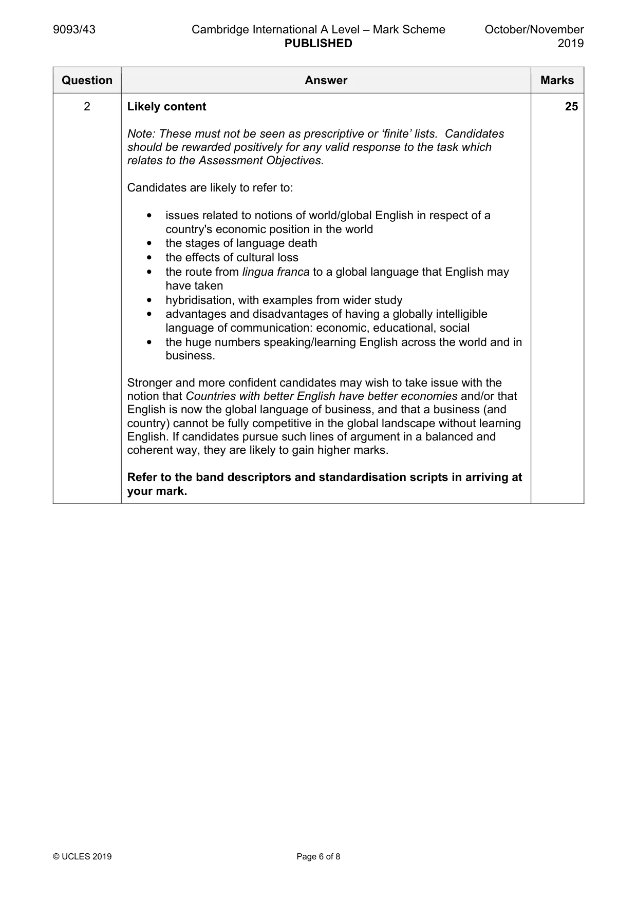Mark scheme, page 6 of 8