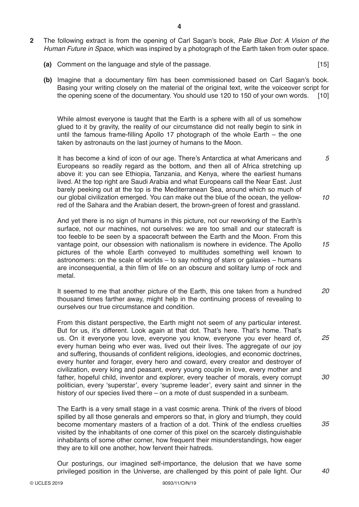 Cambridge A Level English - Language AS and A Level (from 2014) 9093 2019 Oct/Nov Paper 1 · Variant 1 question paper, page 4 of 8