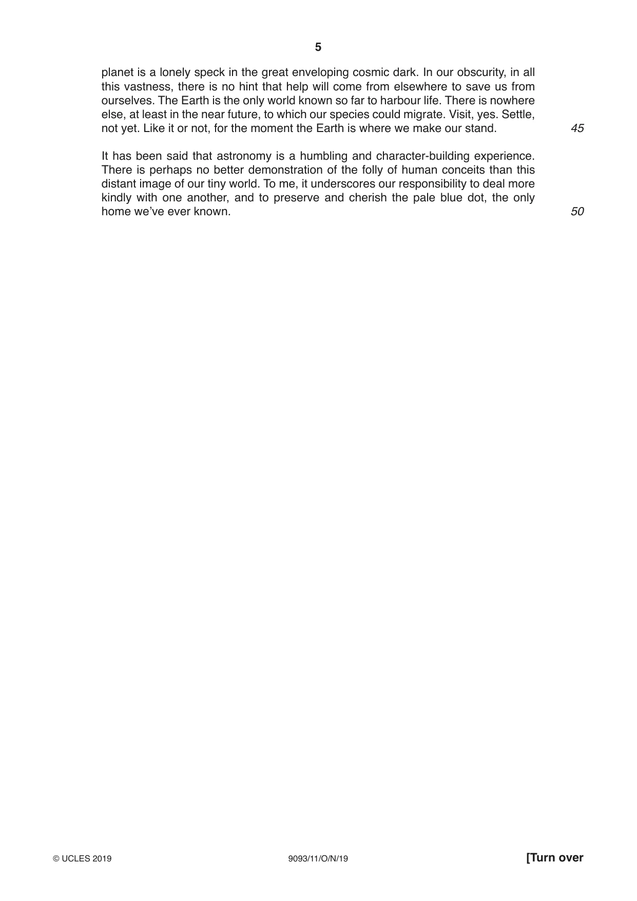Cambridge A Level English - Language AS and A Level (from 2014) 9093 2019 Oct/Nov Paper 1 · Variant 1 question paper, page 5 of 8