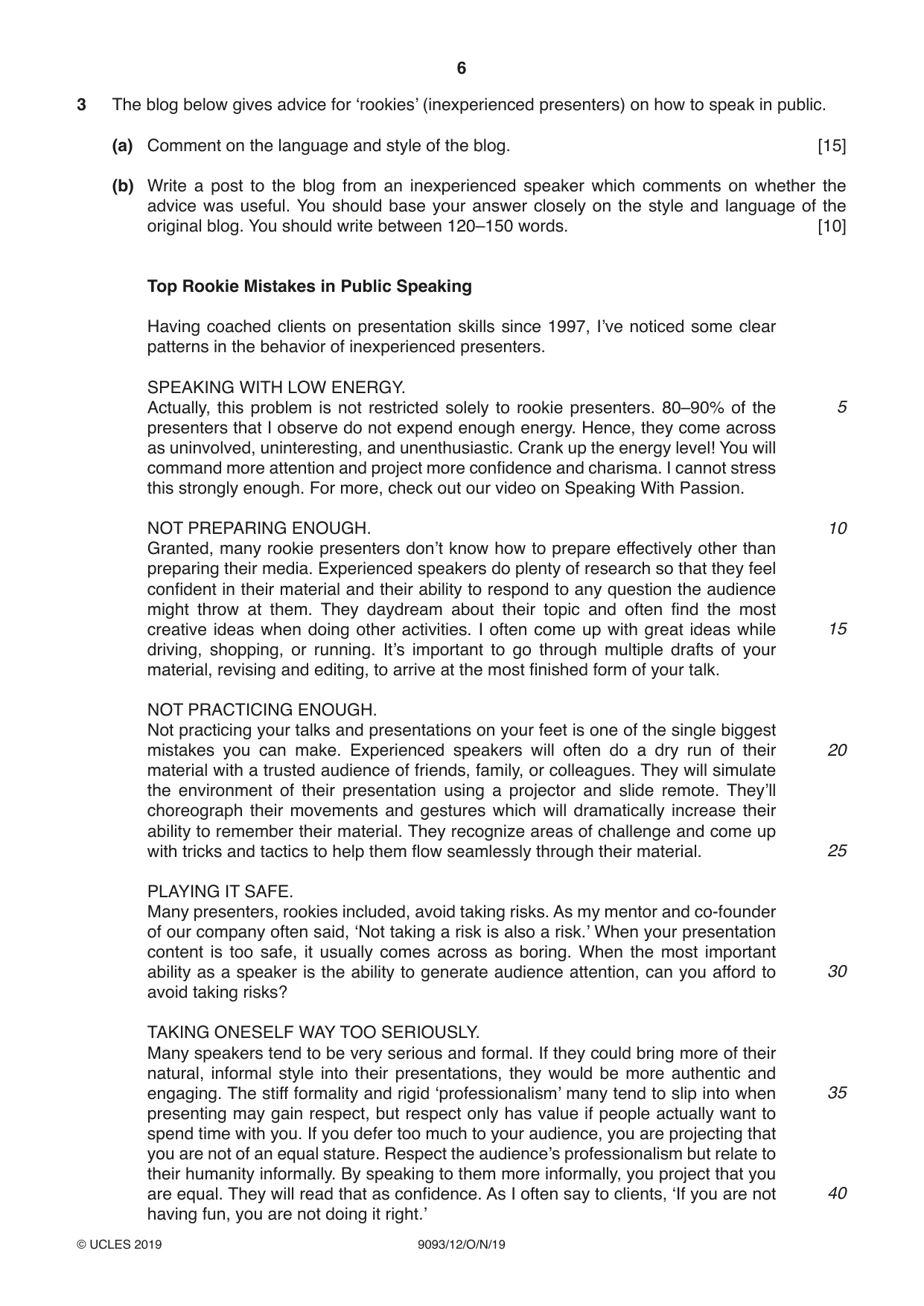 Cambridge A Level English - Language AS and A Level (from 2014) 9093 2019 Oct/Nov Paper 1 · Variant 2 question paper, page 6 of 8