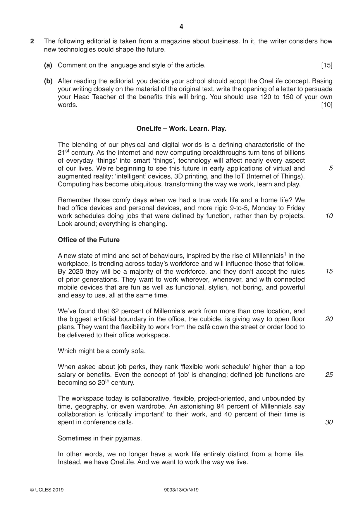 Cambridge A Level English - Language AS and A Level (from 2014) 9093 2019 Oct/Nov Paper 1 · Variant 3 question paper, page 4 of 8