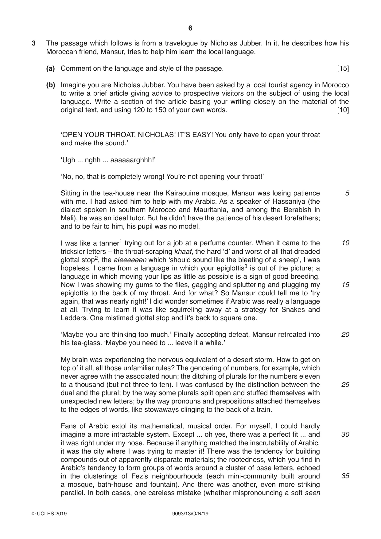 Cambridge A Level English - Language AS and A Level (from 2014) 9093 2019 Oct/Nov Paper 1 · Variant 3 question paper, page 6 of 8