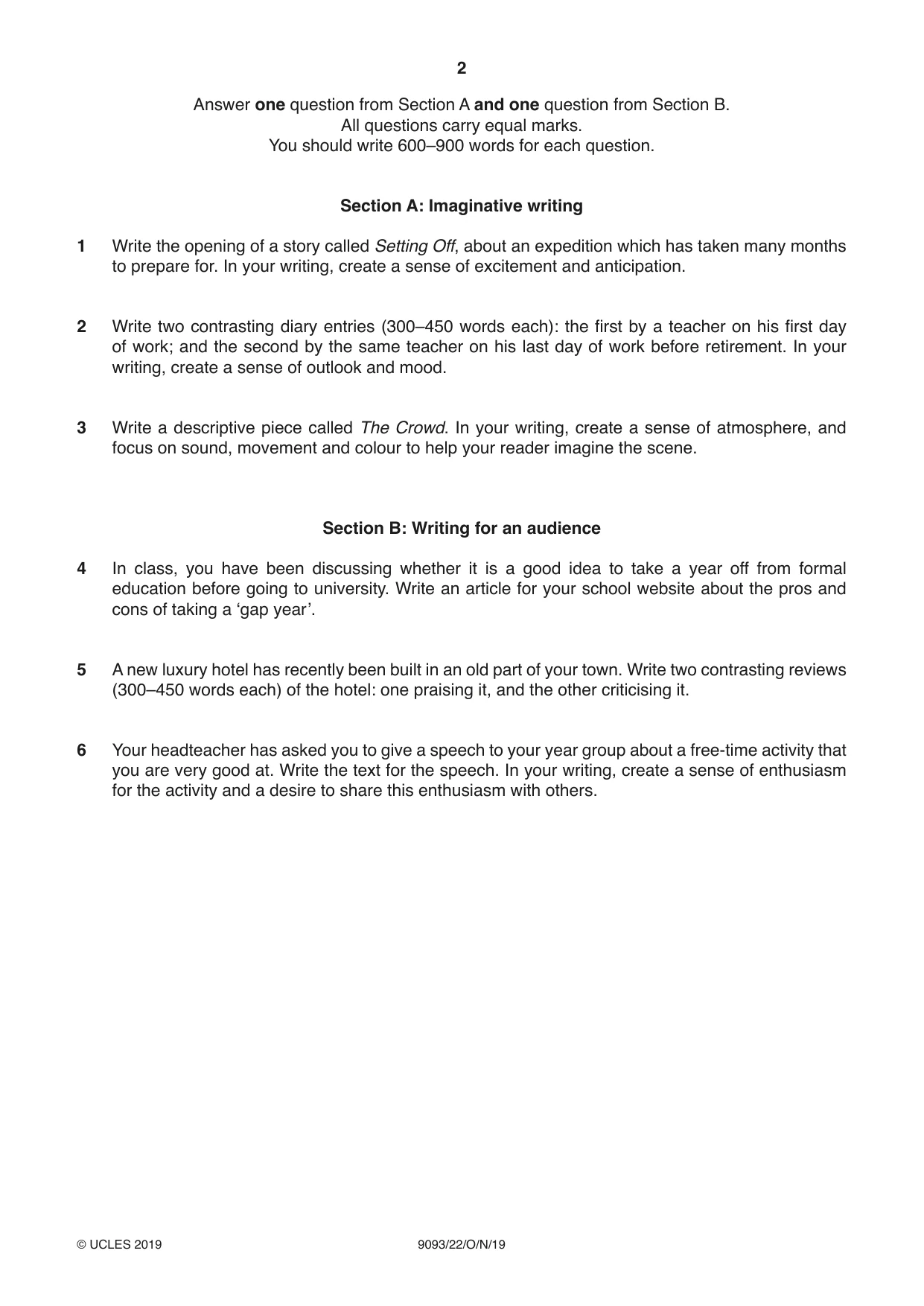 Cambridge A Level English - Language AS and A Level (from 2014) 9093 2019 Oct/Nov Paper 2 · Variant 2 question paper, page 2 of 4