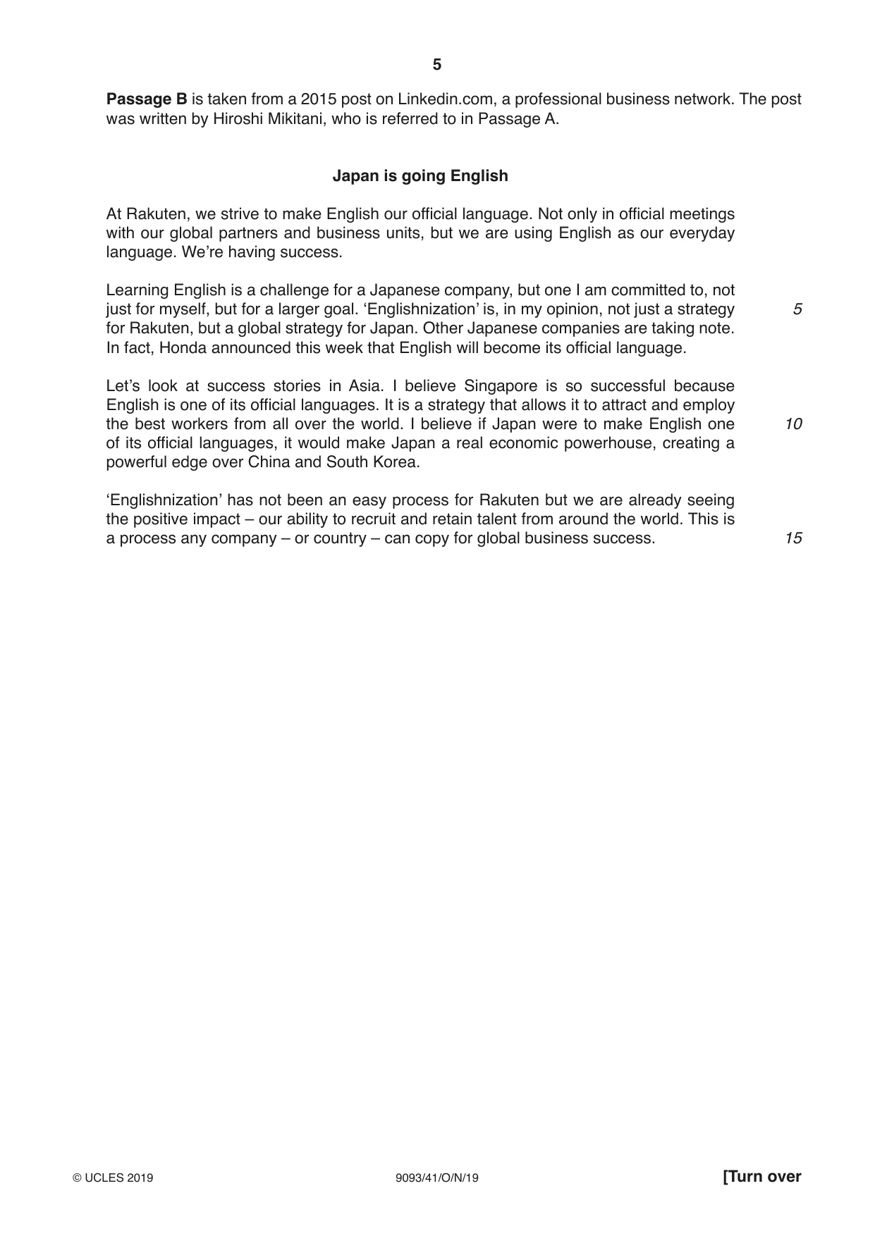 Cambridge A Level English - Language AS and A Level (from 2014) 9093 2019 Oct/Nov Paper 4 · Variant 1 question paper, page 5 of 8