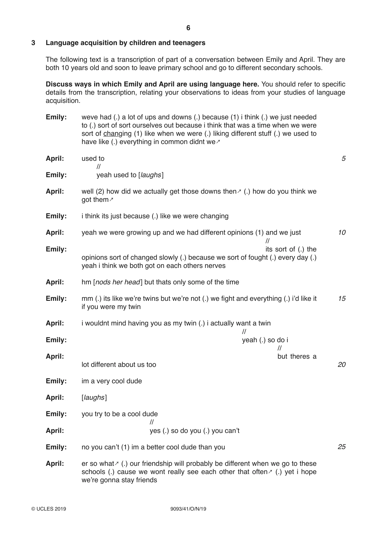 Cambridge A Level English - Language AS and A Level (from 2014) 9093 2019 Oct/Nov Paper 4 · Variant 1 question paper, page 6 of 8