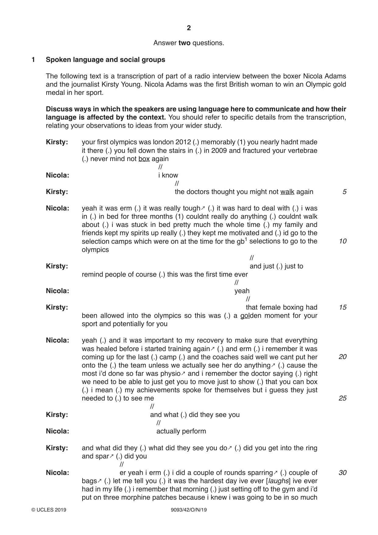 Cambridge A Level English - Language AS and A Level (from 2014) 9093 2019 Oct/Nov Paper 4 · Variant 2 question paper, page 2 of 8