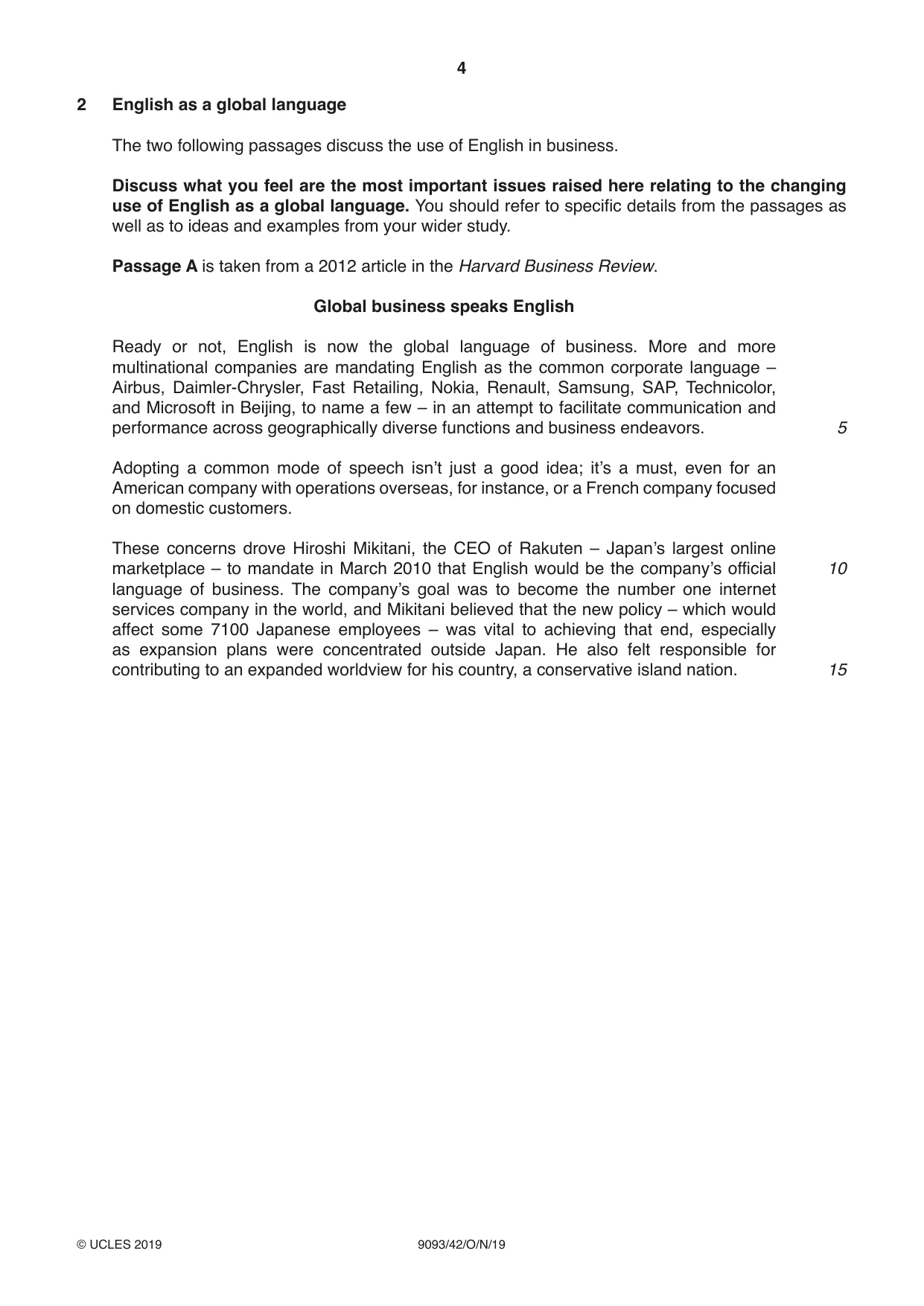 Cambridge A Level English - Language AS and A Level (from 2014) 9093 2019 Oct/Nov Paper 4 · Variant 2 question paper, page 4 of 8