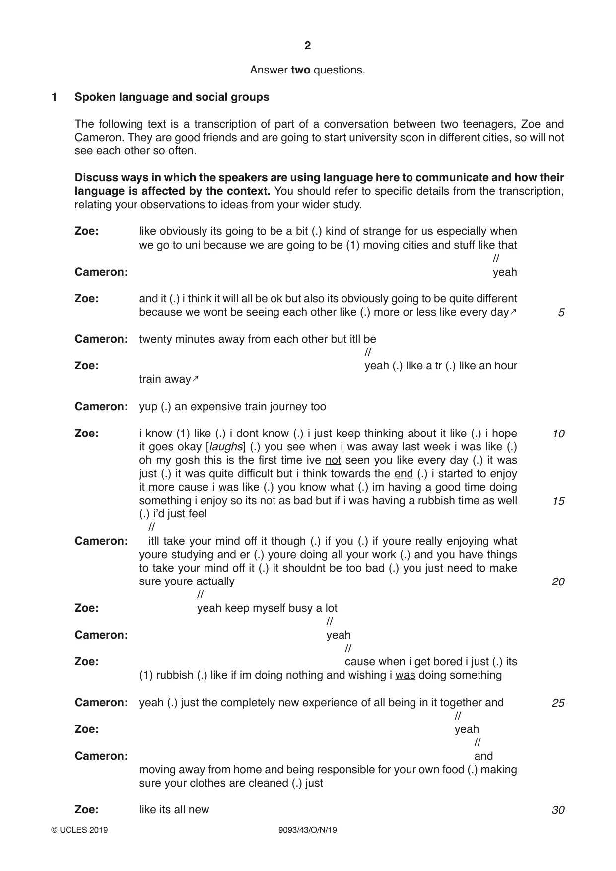 Cambridge A Level English - Language AS and A Level (from 2014) 9093 2019 Oct/Nov Paper 4 · Variant 3 question paper, page 2 of 8
