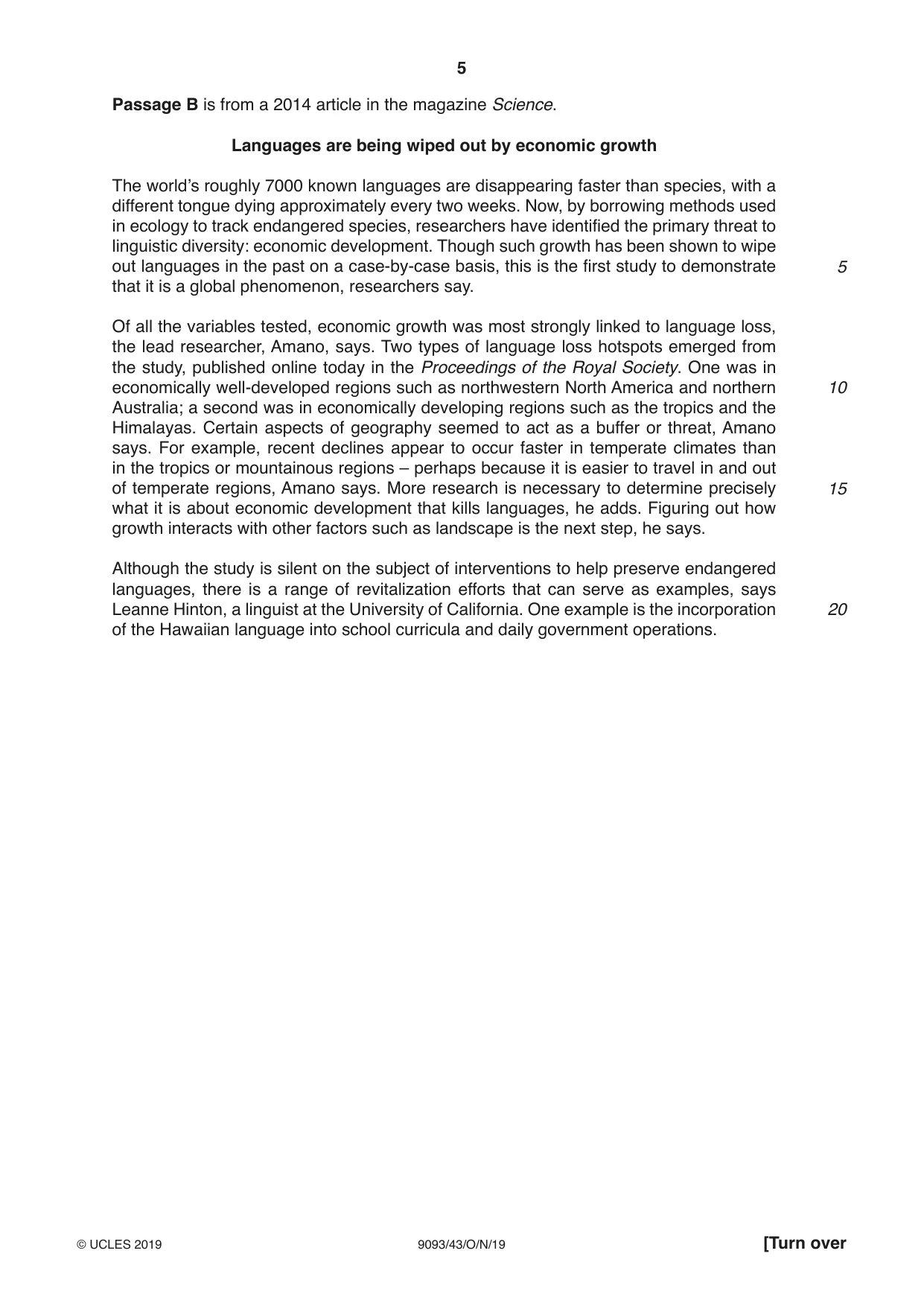 Cambridge A Level English - Language AS and A Level (from 2014) 9093 2019 Oct/Nov Paper 4 · Variant 3 question paper, page 5 of 8