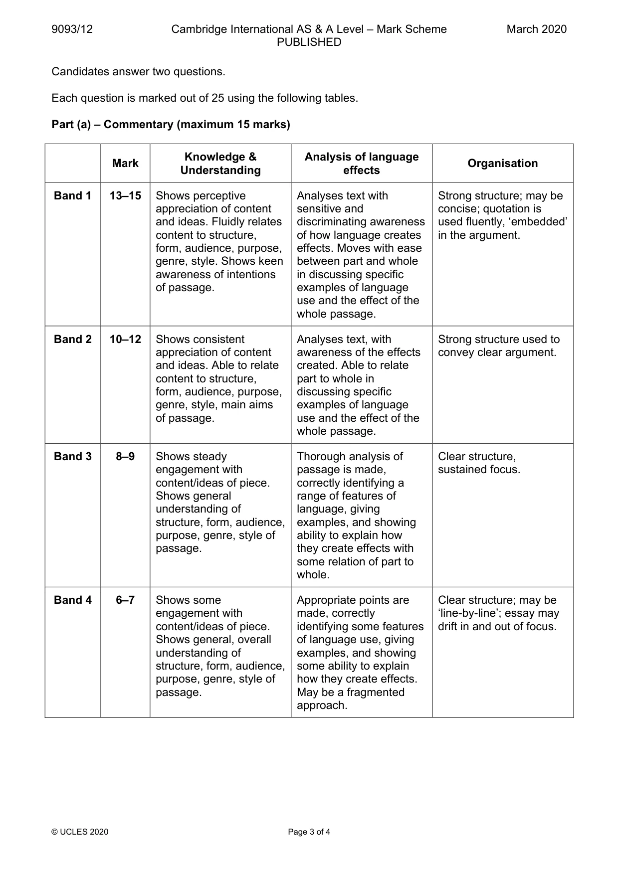 Mark scheme, page 3 of 4