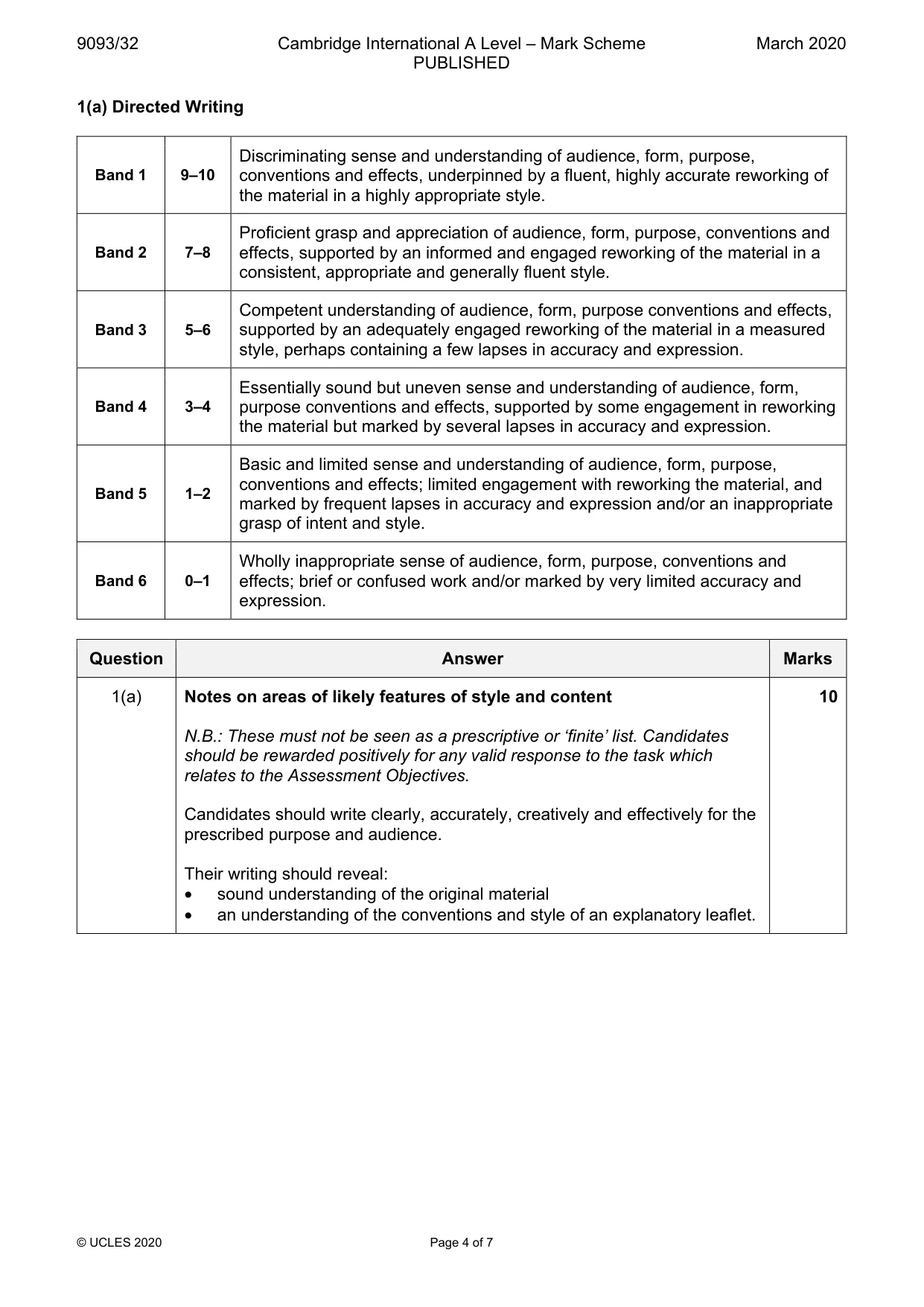 Mark scheme, page 4 of 7