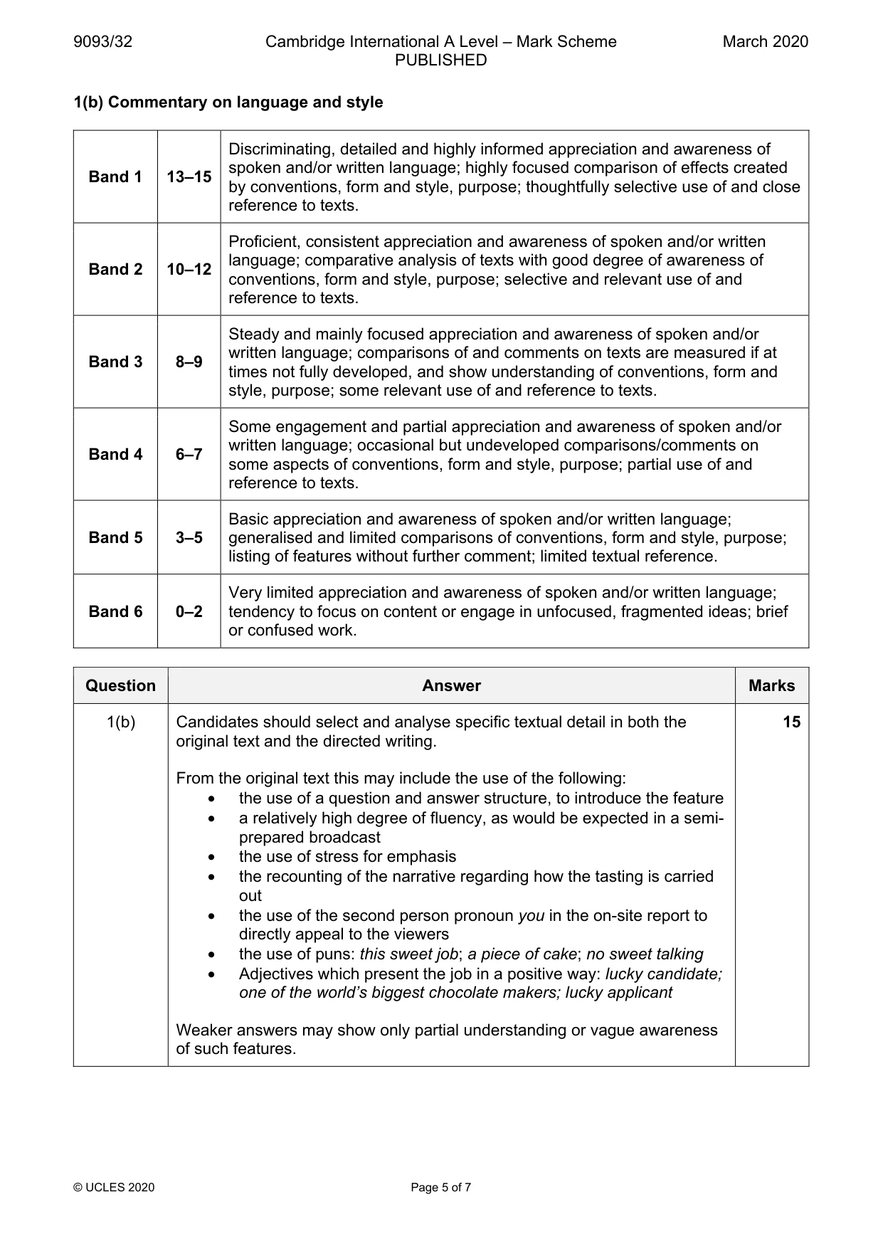 Mark scheme, page 5 of 7