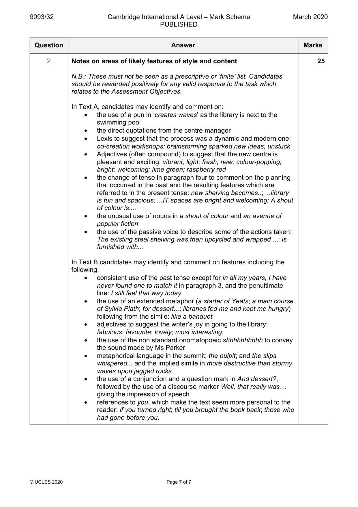 Mark scheme, page 7 of 7