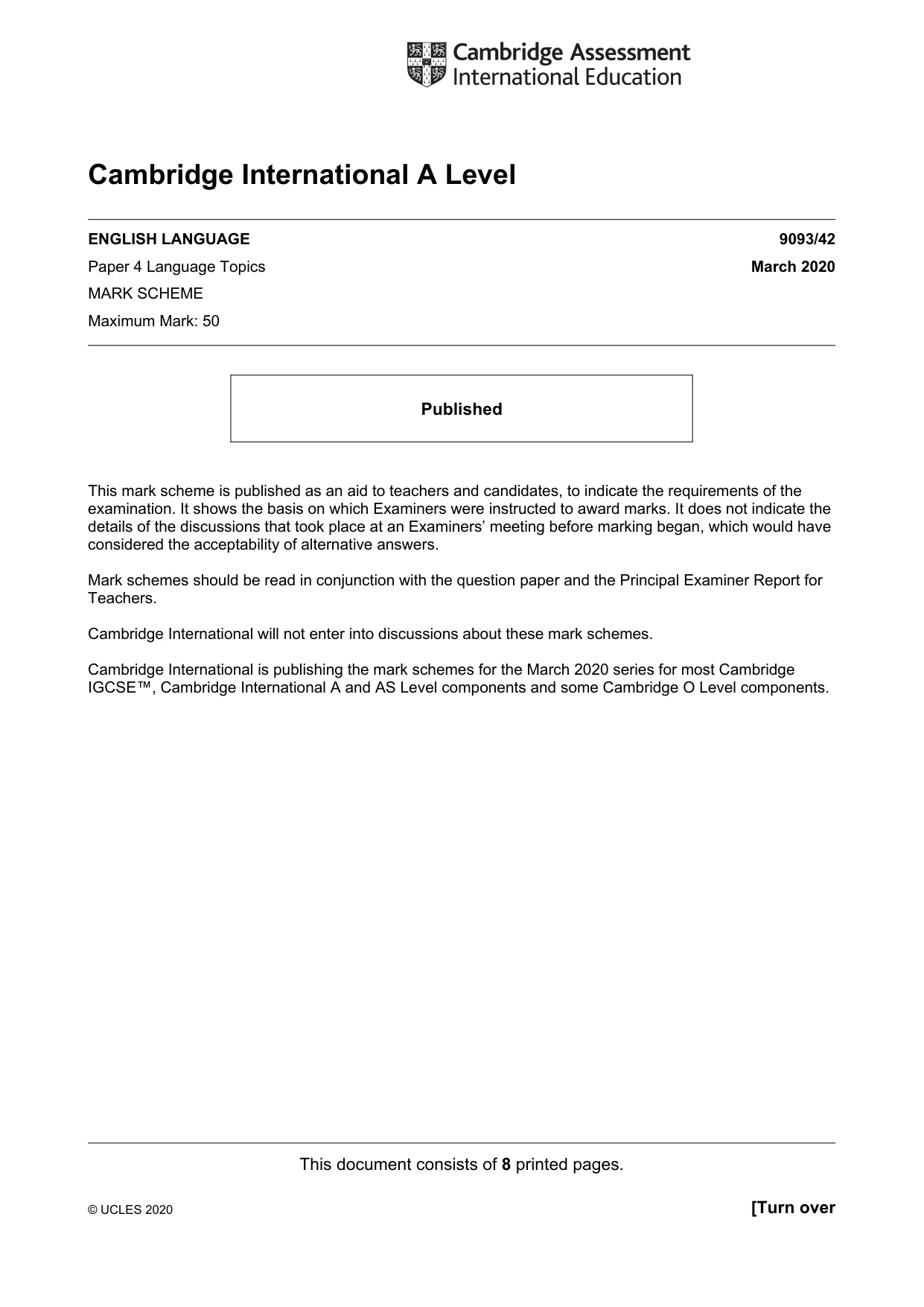 Mark scheme, page 1 of 8