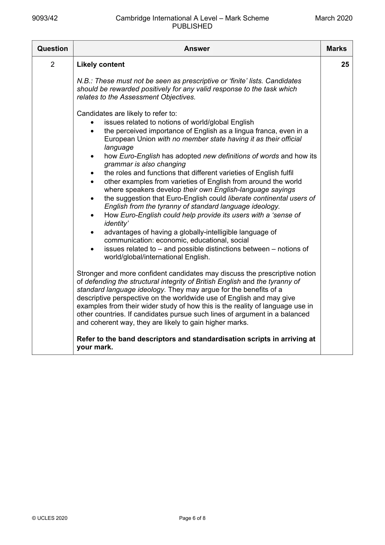 Mark scheme, page 6 of 8