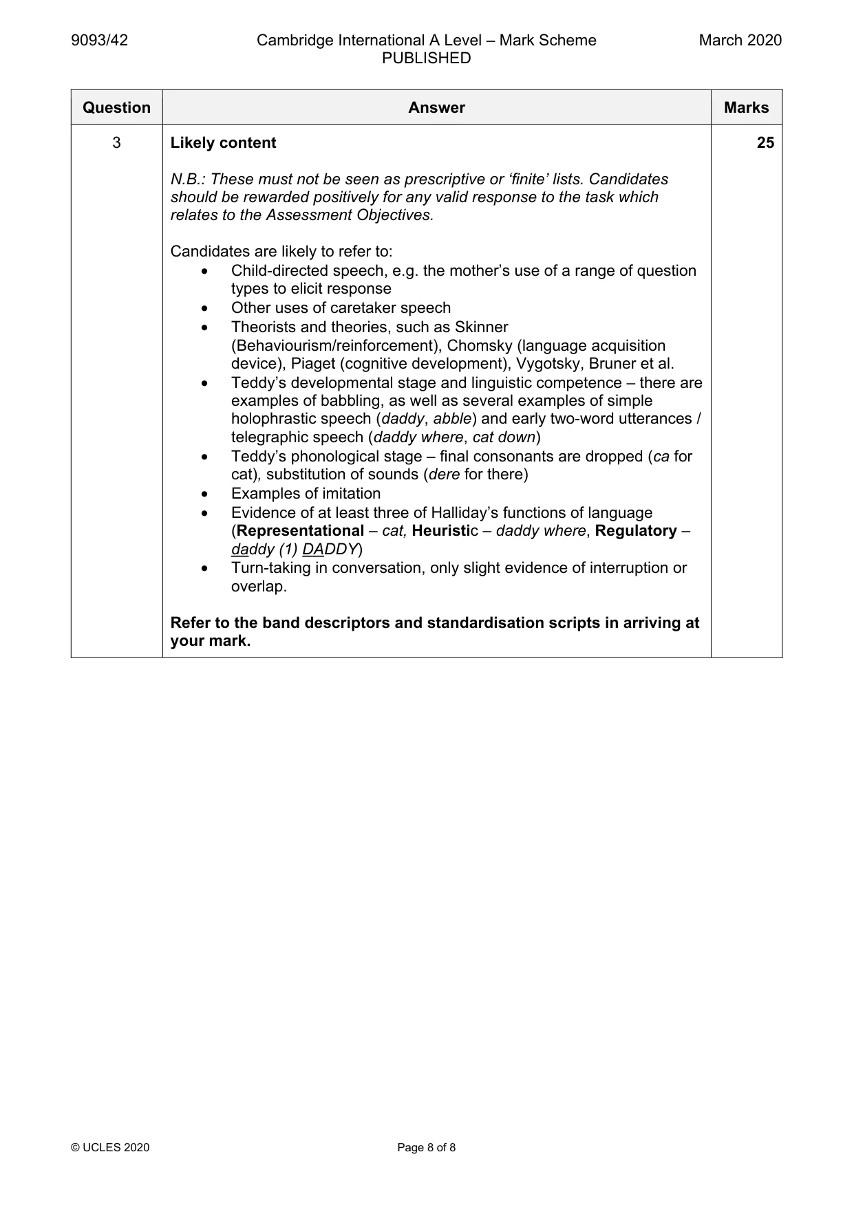 Mark scheme, page 8 of 8