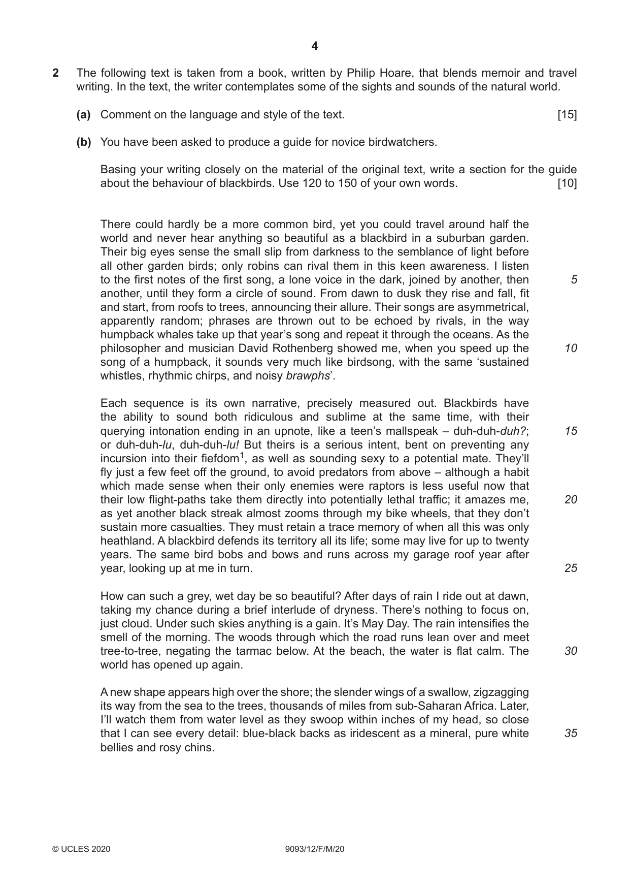 Cambridge A Level English - Language AS and A Level (from 2014) 9093 2020 Feb/March Paper 1 · Variant 2 question paper, page 4 of 8