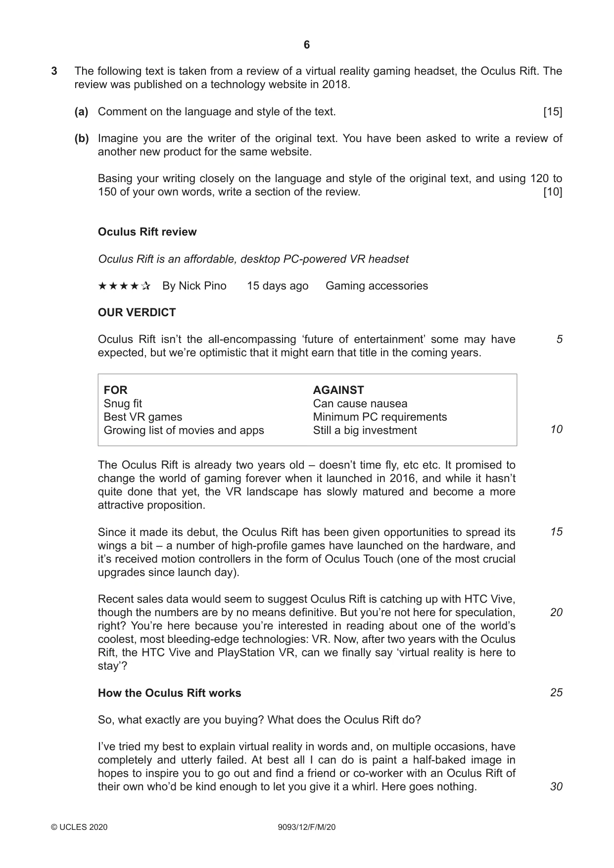 Cambridge A Level English - Language AS and A Level (from 2014) 9093 2020 Feb/March Paper 1 · Variant 2 question paper, page 6 of 8