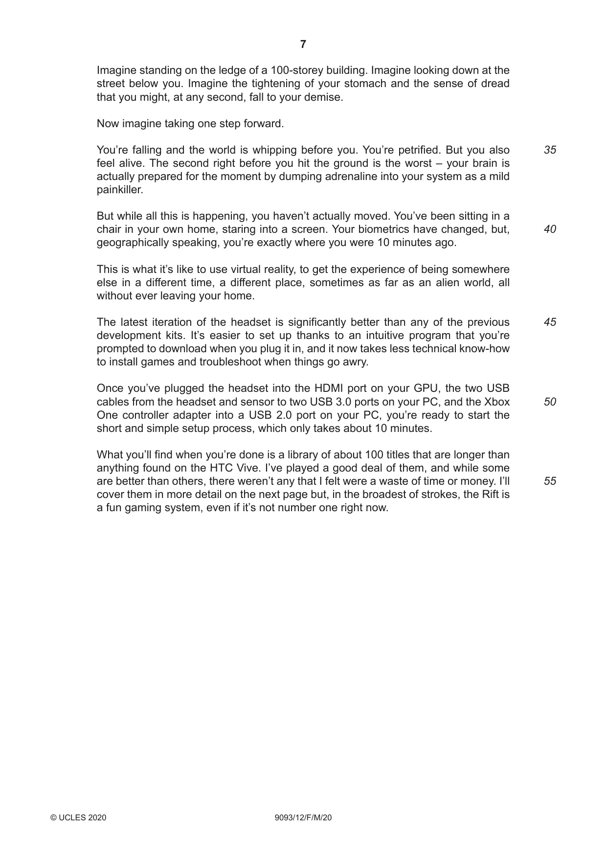 Cambridge A Level English - Language AS and A Level (from 2014) 9093 2020 Feb/March Paper 1 · Variant 2 question paper, page 7 of 8