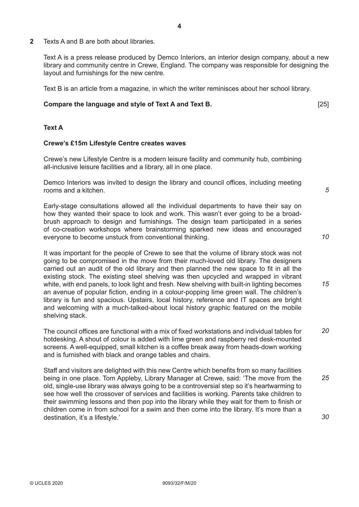 Cambridge A Level English - Language AS and A Level (from 2014) 9093 2020 Feb/March Paper 3 · Variant 2 question paper, page 4 of 8