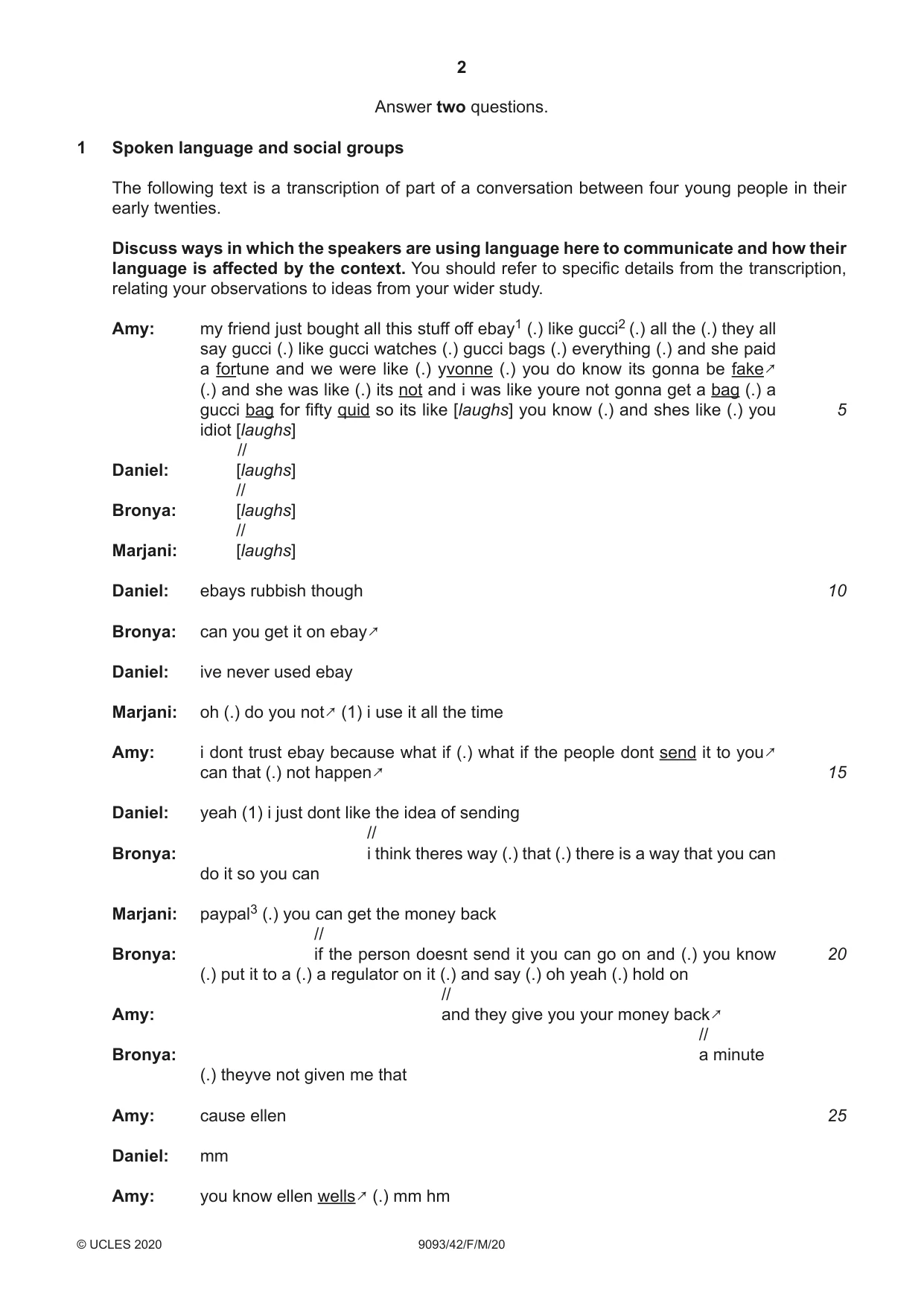 Cambridge A Level English - Language AS and A Level (from 2014) 9093 2020 Feb/March Paper 4 · Variant 2 question paper, page 2 of 8