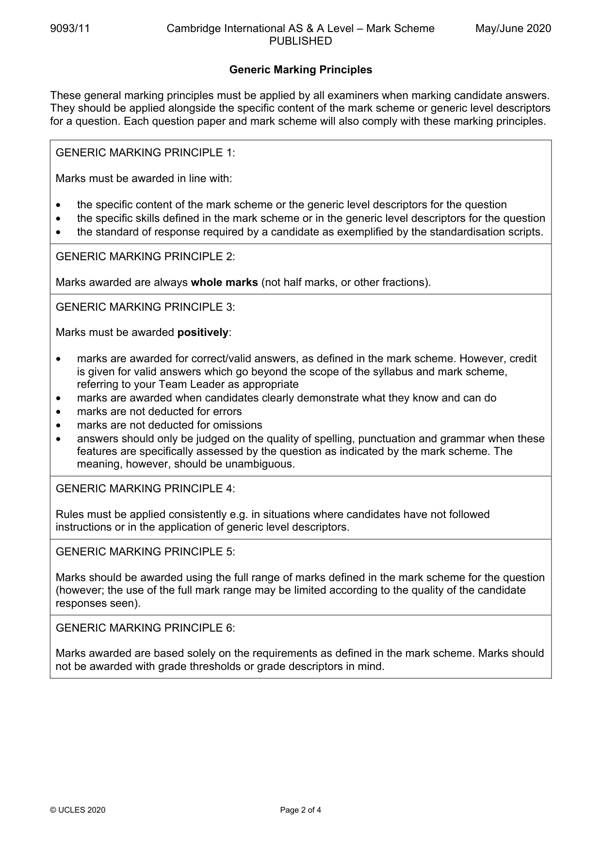 Mark scheme, page 2 of 4