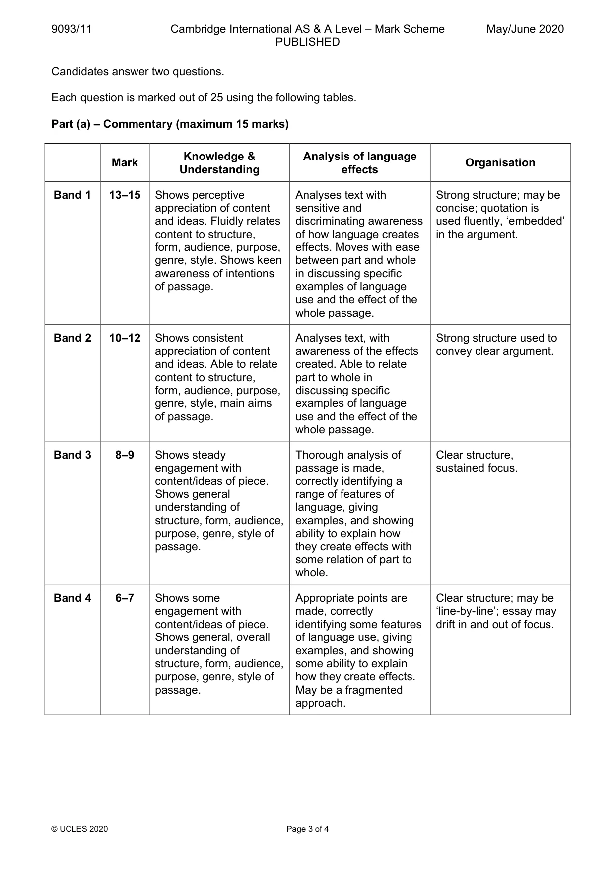 Mark scheme, page 3 of 4