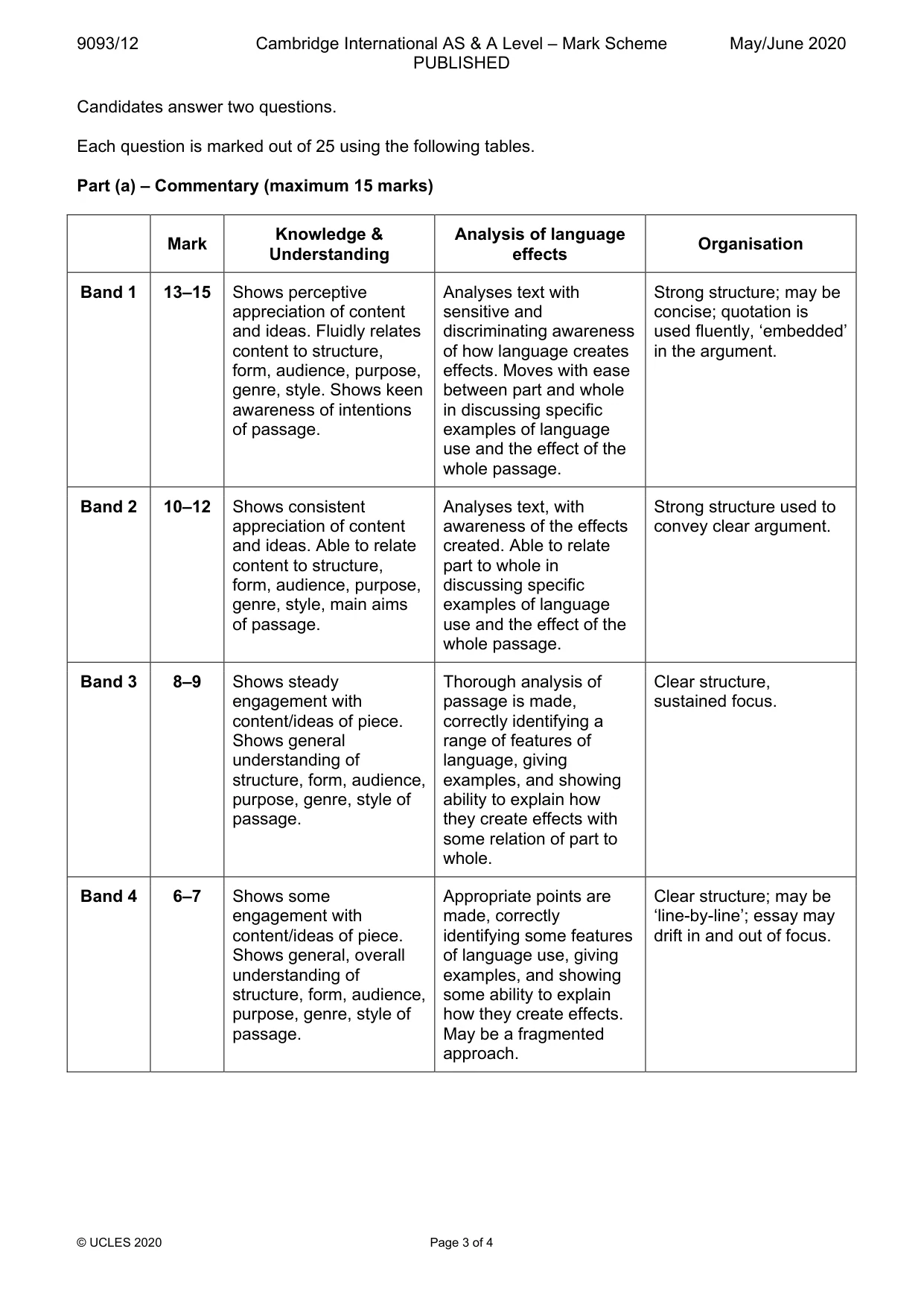 Mark scheme, page 3 of 4