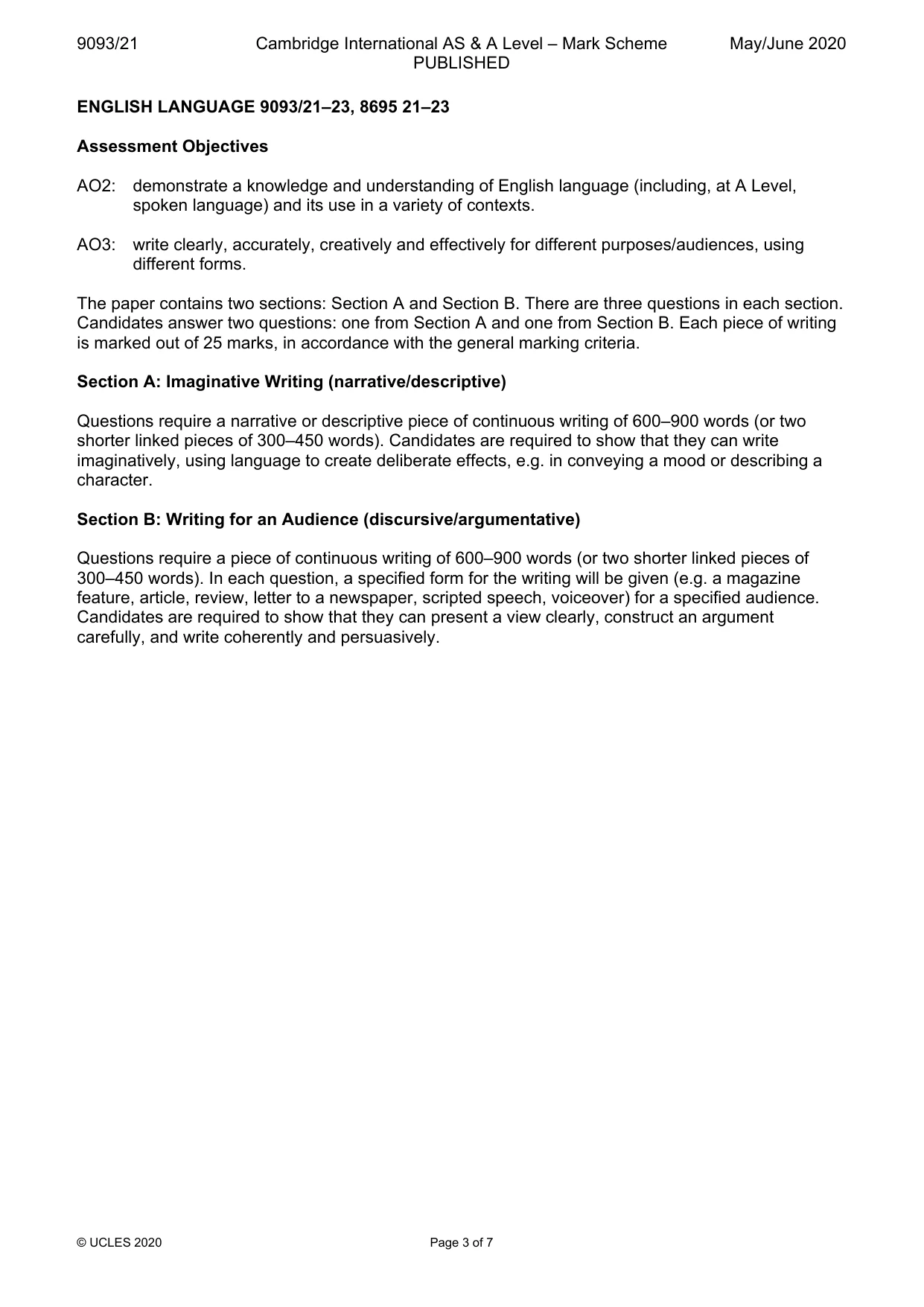 Mark scheme, page 3 of 7