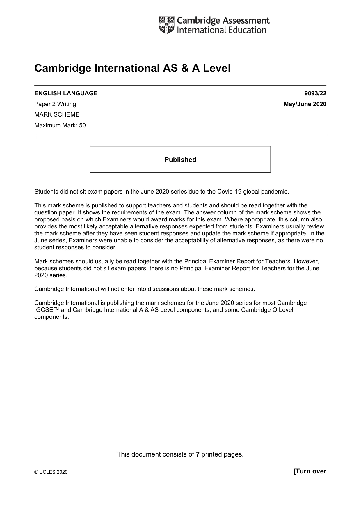Mark scheme, page 1 of 7