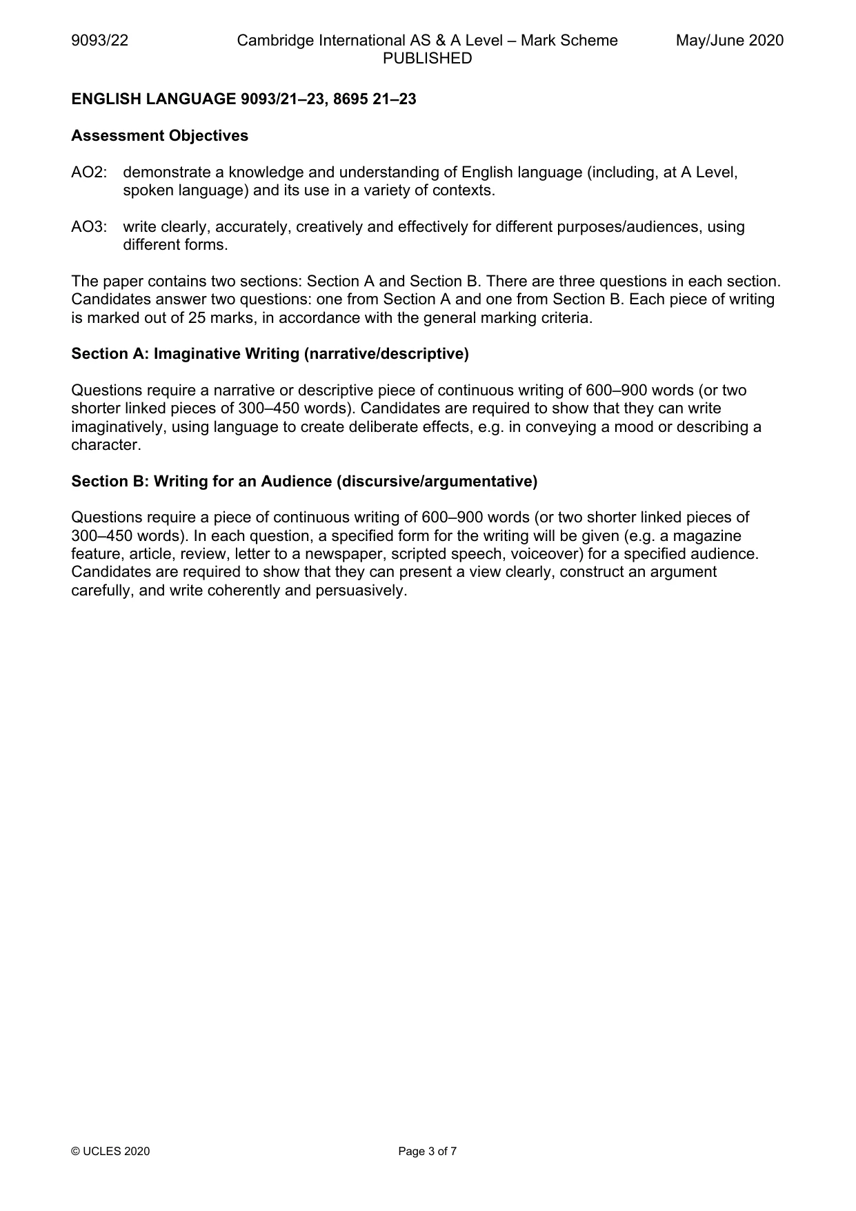 Mark scheme, page 3 of 7