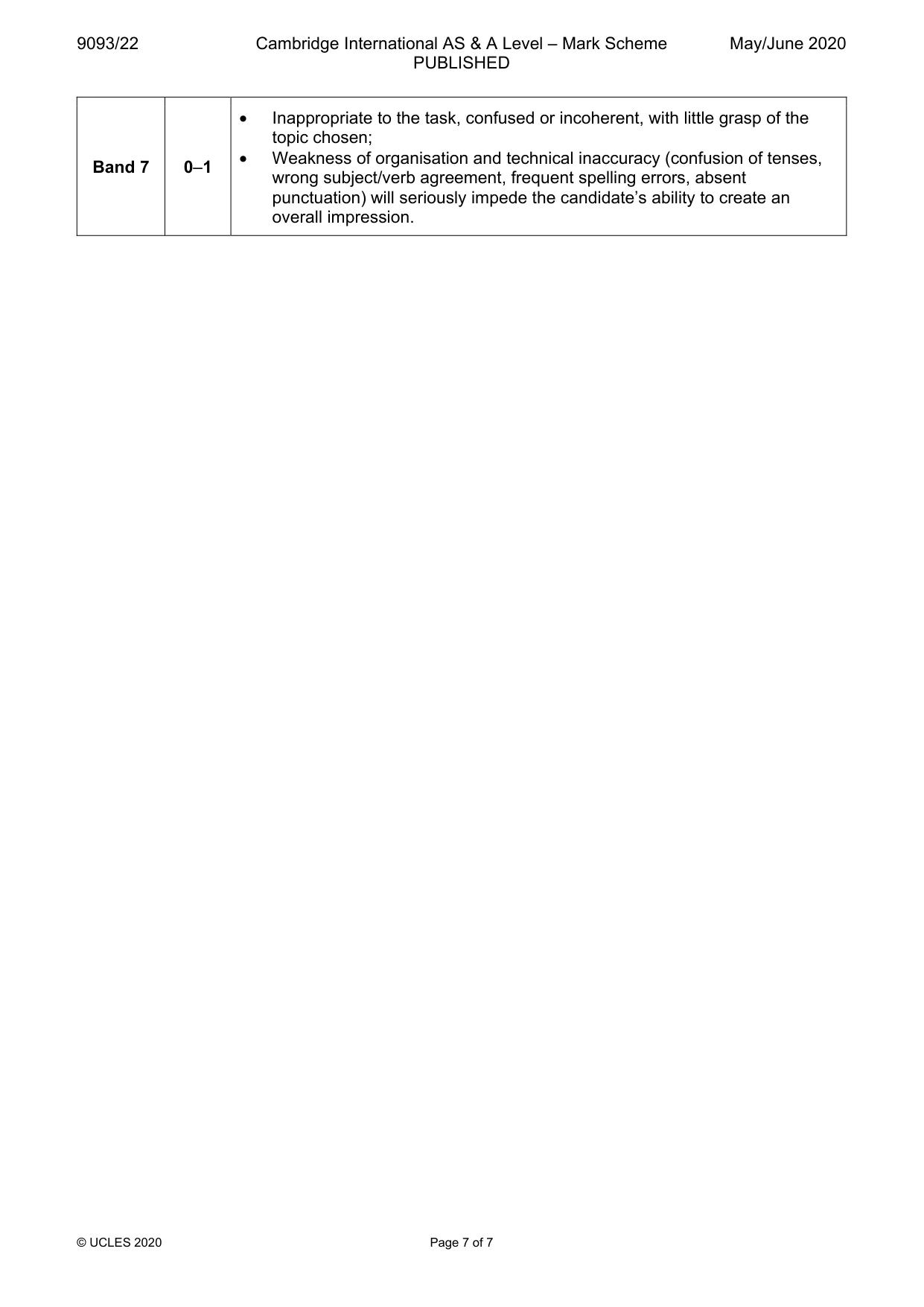 Mark scheme, page 7 of 7