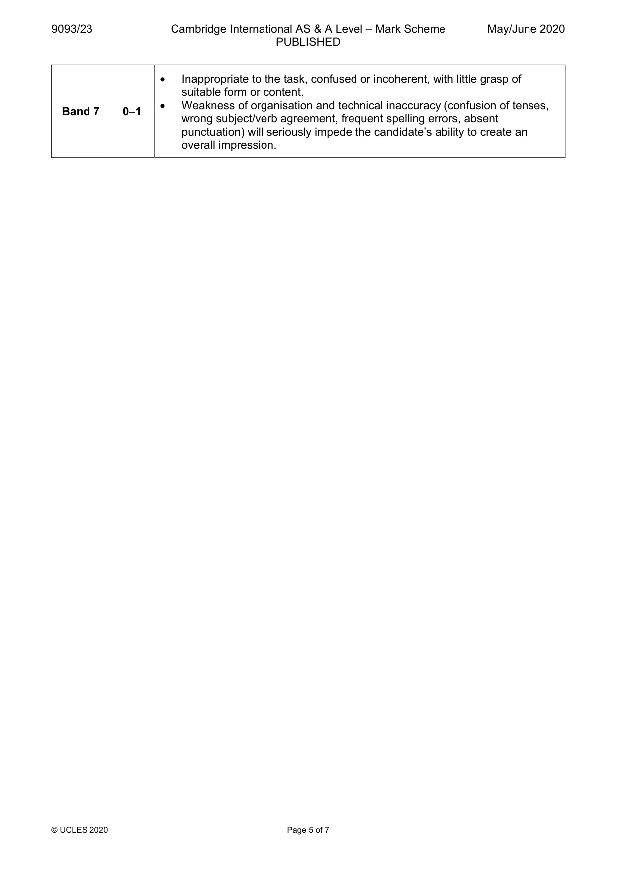 Mark scheme, page 5 of 7