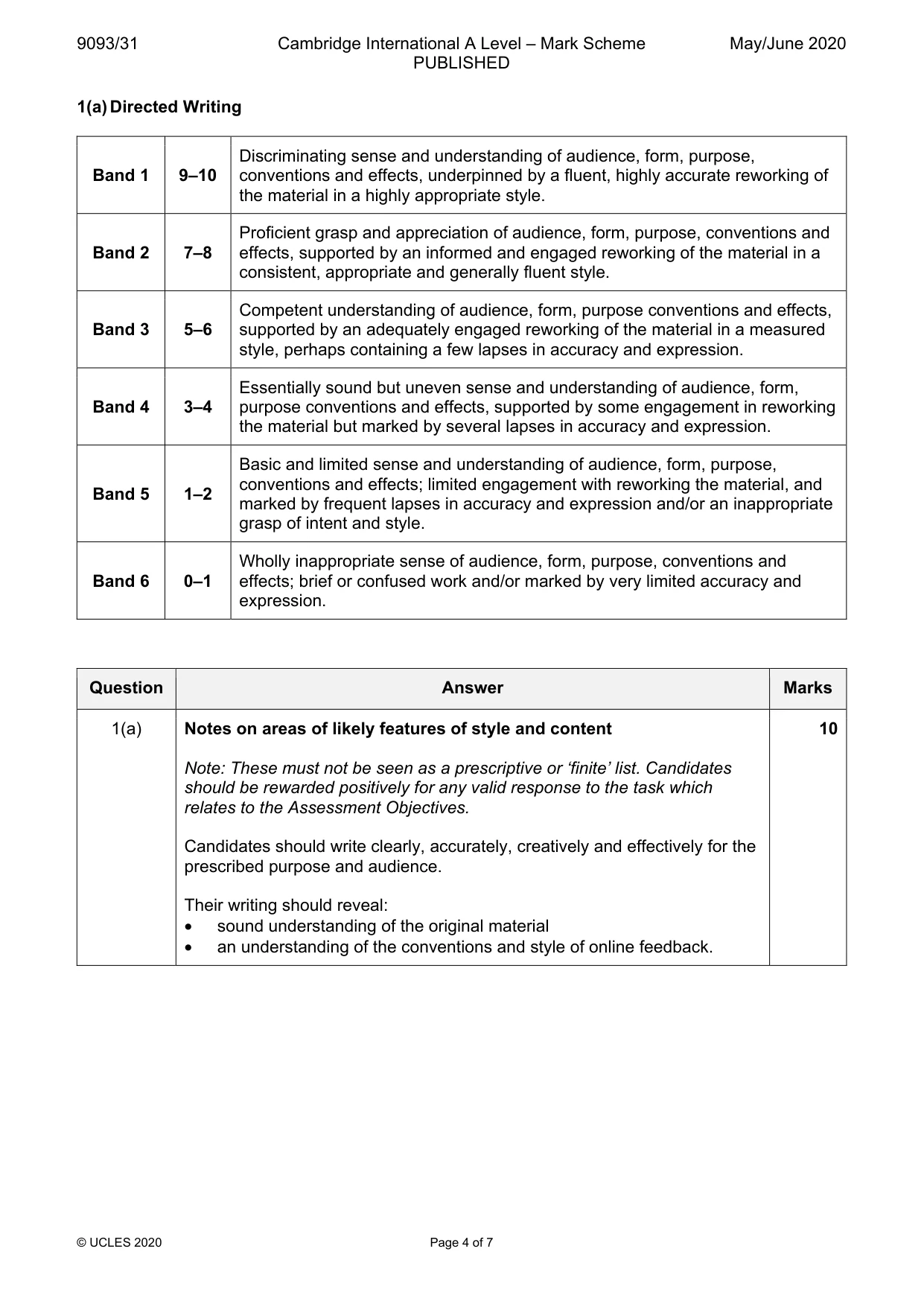 Mark scheme, page 4 of 7