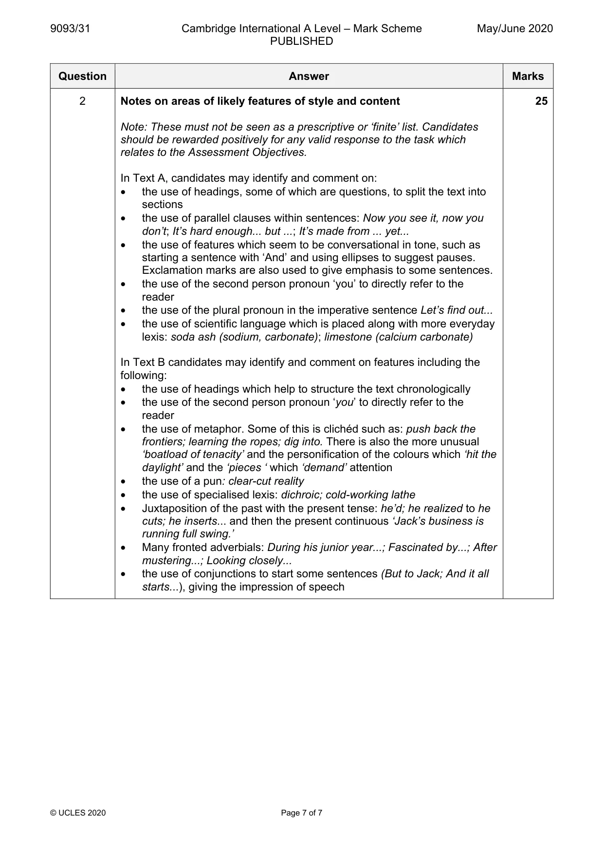 Mark scheme, page 7 of 7