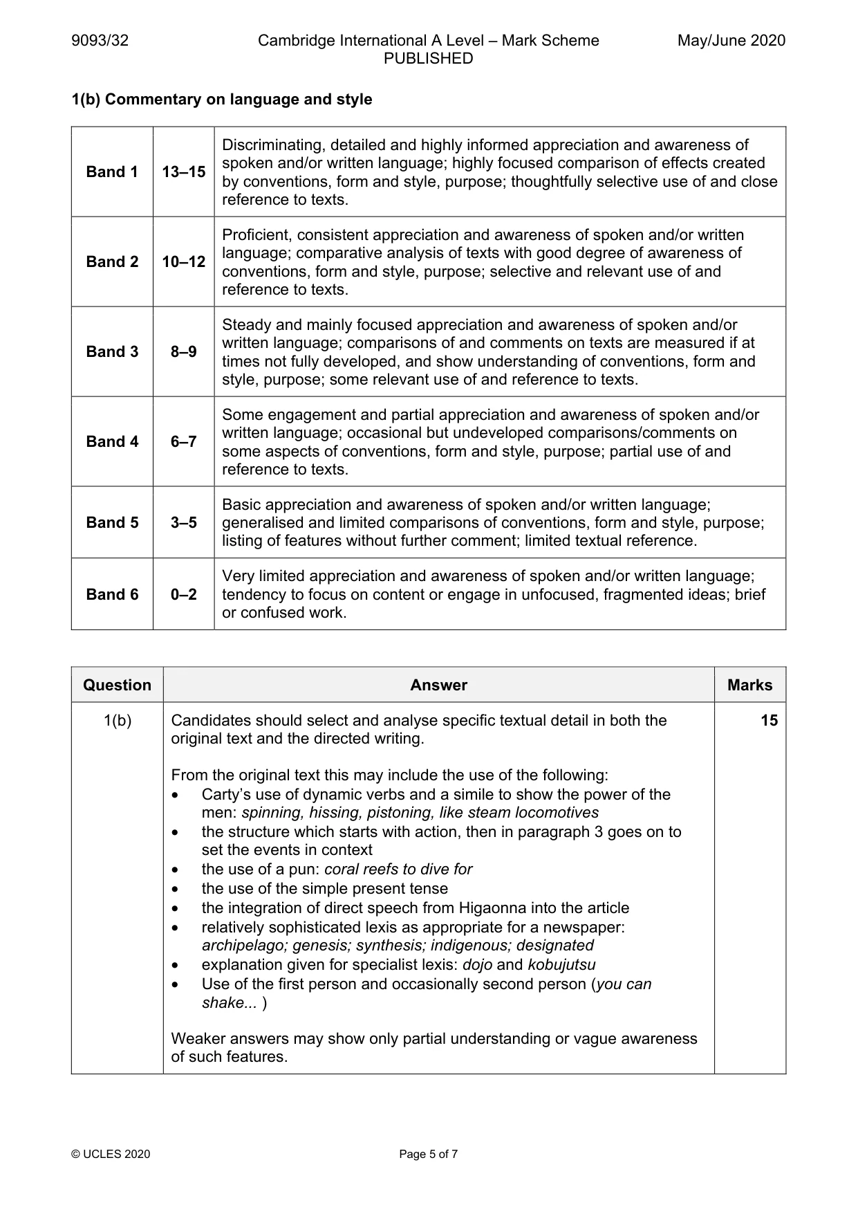 Mark scheme, page 5 of 7
