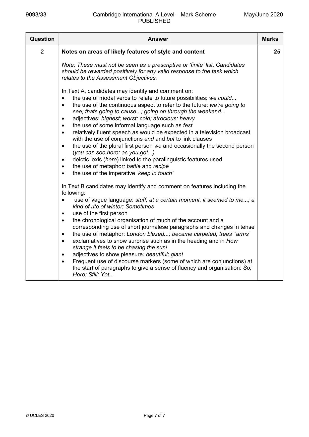 Mark scheme, page 7 of 7
