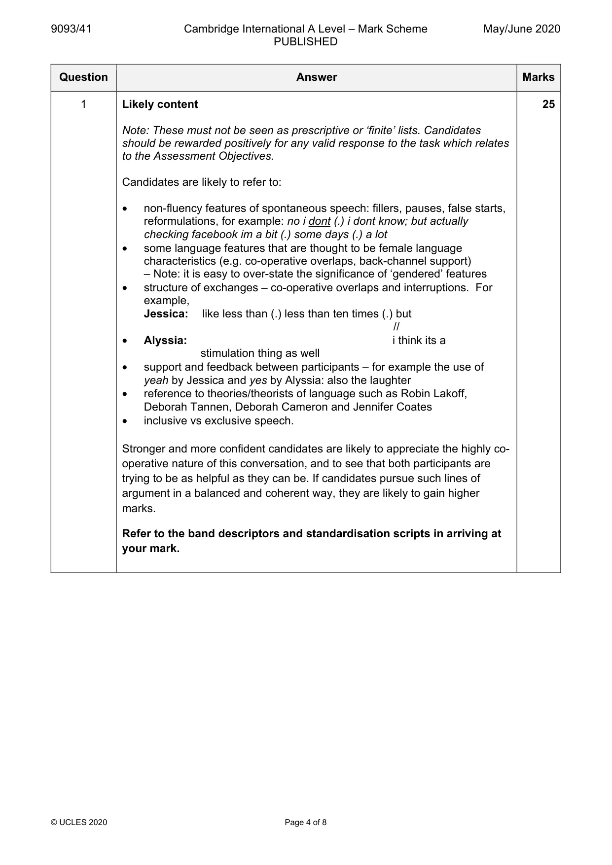 Mark scheme, page 4 of 8