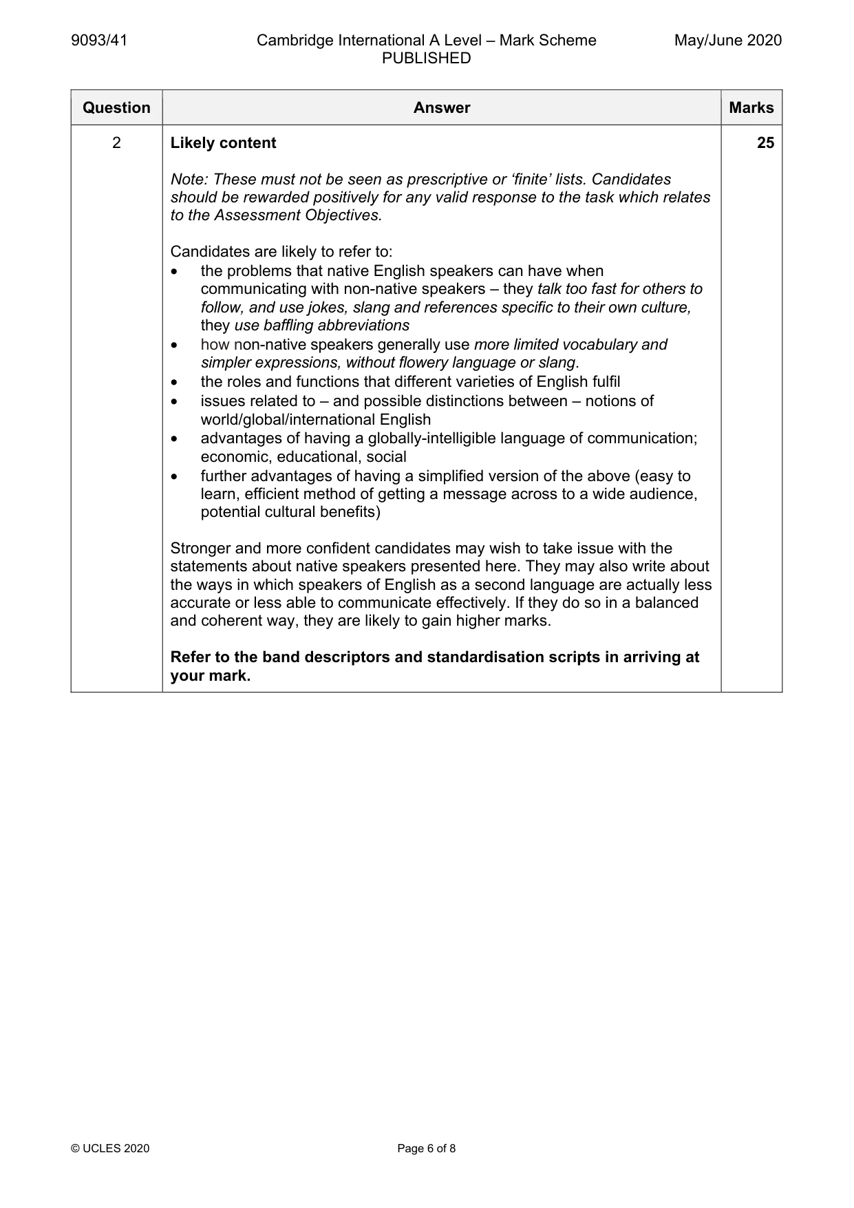 Mark scheme, page 6 of 8